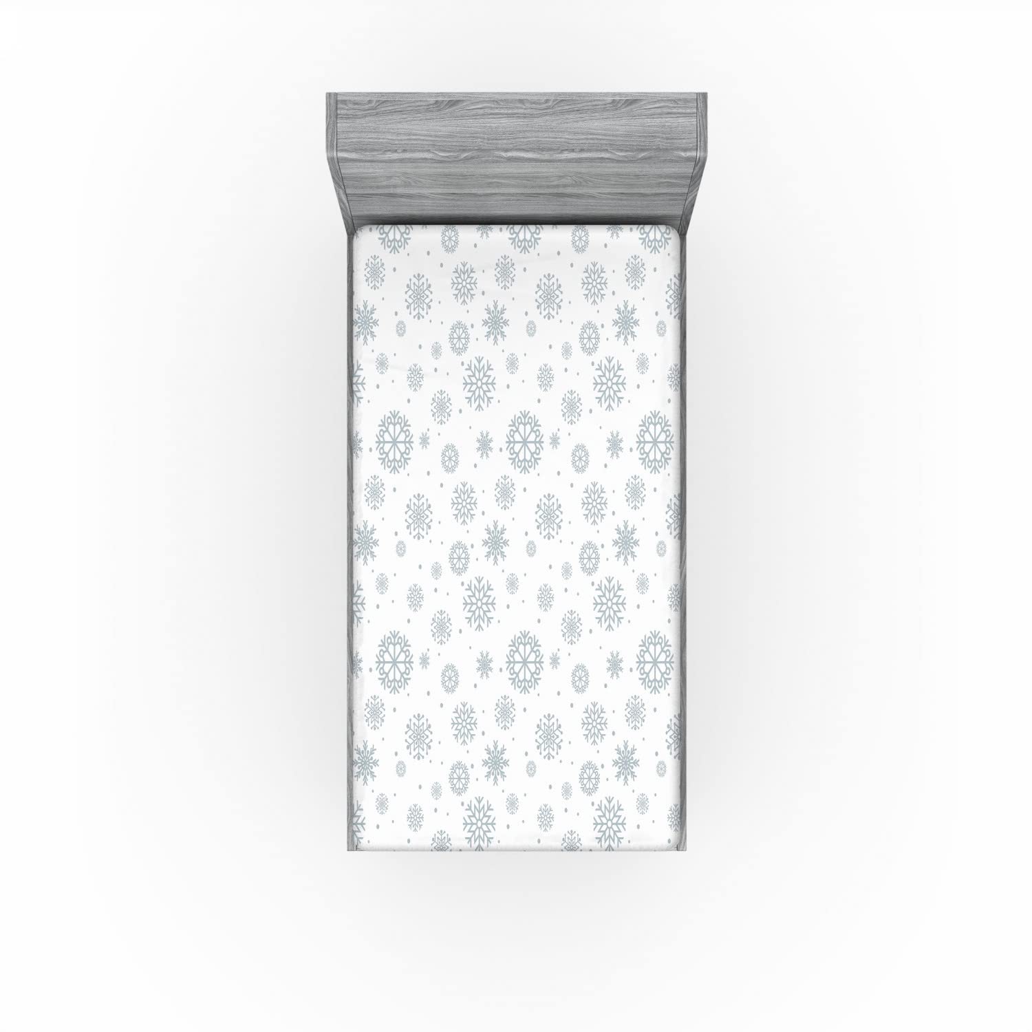 Ambesonne Winter 2 Pack Fitted Sheet, Ornate Snowflake Motifs, Bed Cover All-Round Elastic Deep Pockets 2 Pieces, Package Contains 2 Twin Size Fitted Sheets, Pale Grey