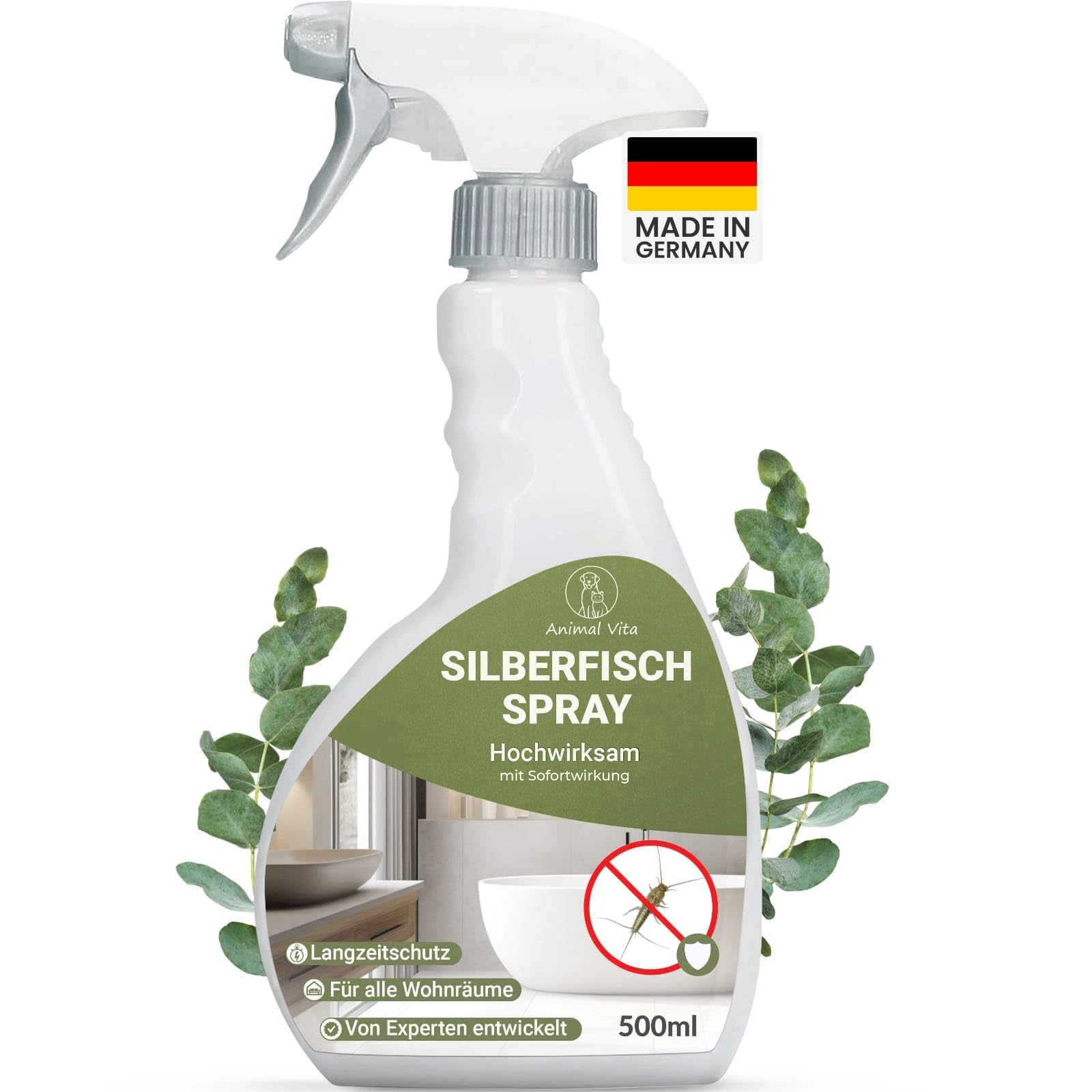 Silberfisch Spray 500 ml [mit Sofortwirkung] - wirksames Mittel gegen Silberfische & Papierfische, hochwirksame Alternative zu Silberfisch-Köderdose & Silberfischfalle, mit dezentem Zitrusduft