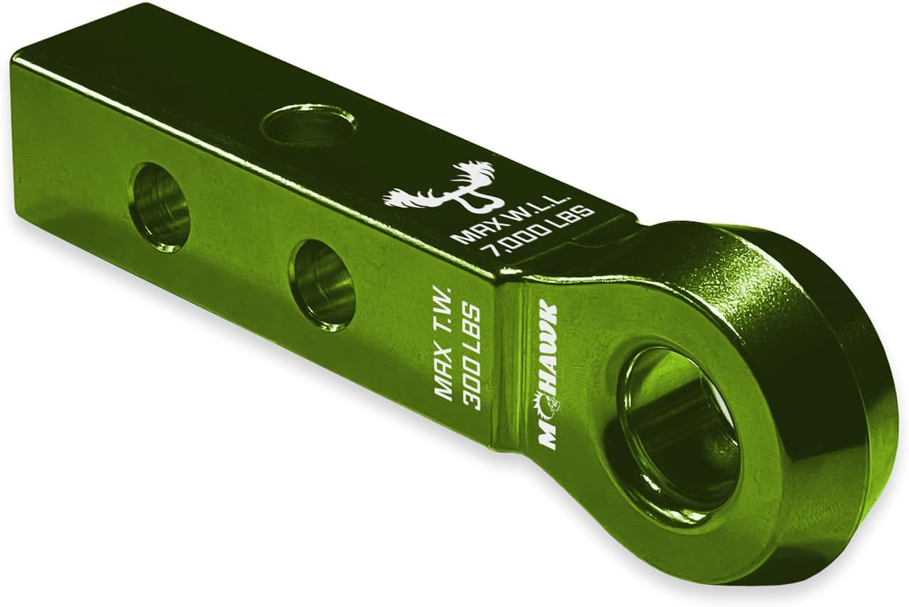Moose Knuckle Offroad Mohawk Receiver 1.25" | 7,000lbs Limit - Class 1 or 2 Car, SxS, ATV & UTV Tow Hitch Receiver - Hitch Pin Holes 1/2" Compatible with 5/8" Shackle with 3/4" Pin, Bean Green