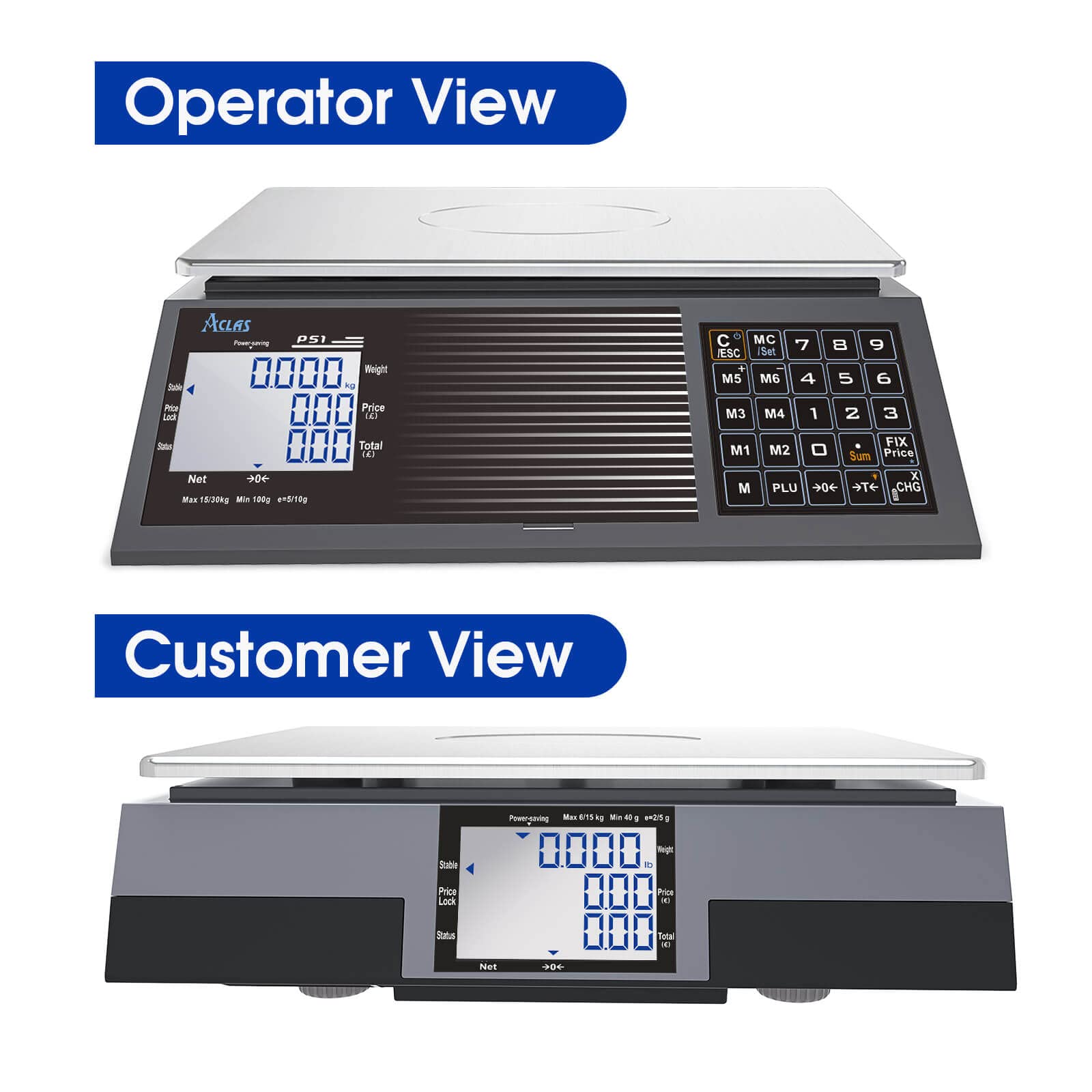 "ACLAS Marktwaage Waage 30Kg 10g Kontrollwaage Geeichte Ladenwaage - mit Dual LCD-Display Industrie Preiswaage Digitale f?¡ì1r Lebensmittel, Fleisch, Feinkost, Obstmarkt"