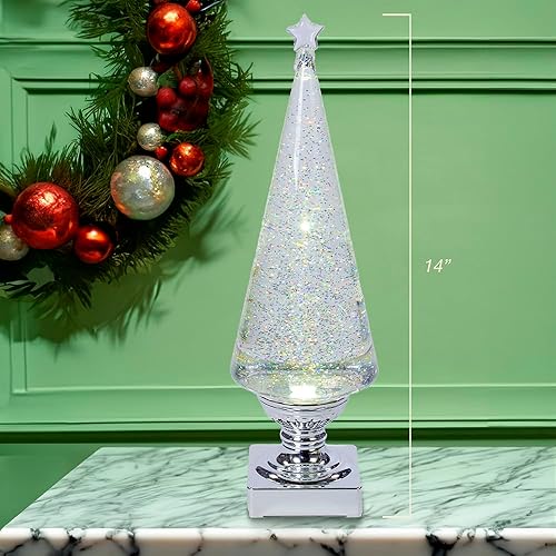 Miniatura 9 de Kurt Adler - Árbol de luz de lava a pilas, 14 pulgadas, transparente y plateado