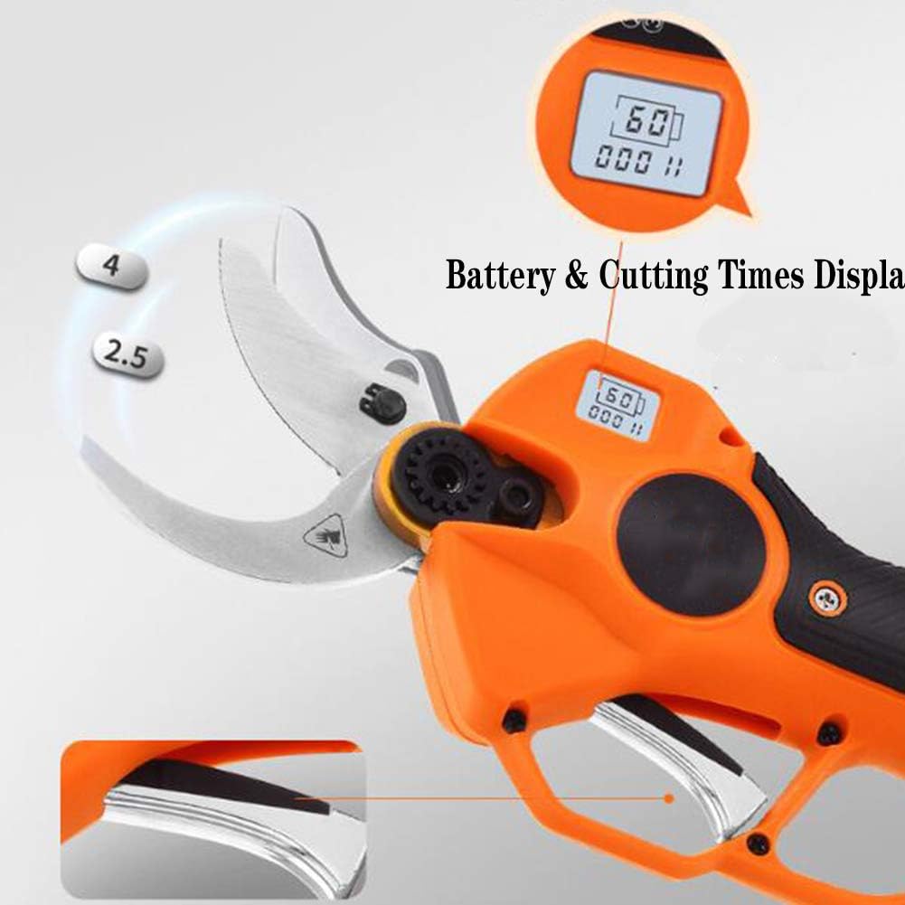 Battery Operated Electric Pruning Shears with LED Display Handguard 2 Pieces of Rechargeable Lithium Batteries 2Ah 40 mm 6-8 Working Hours Pruning Shears ()