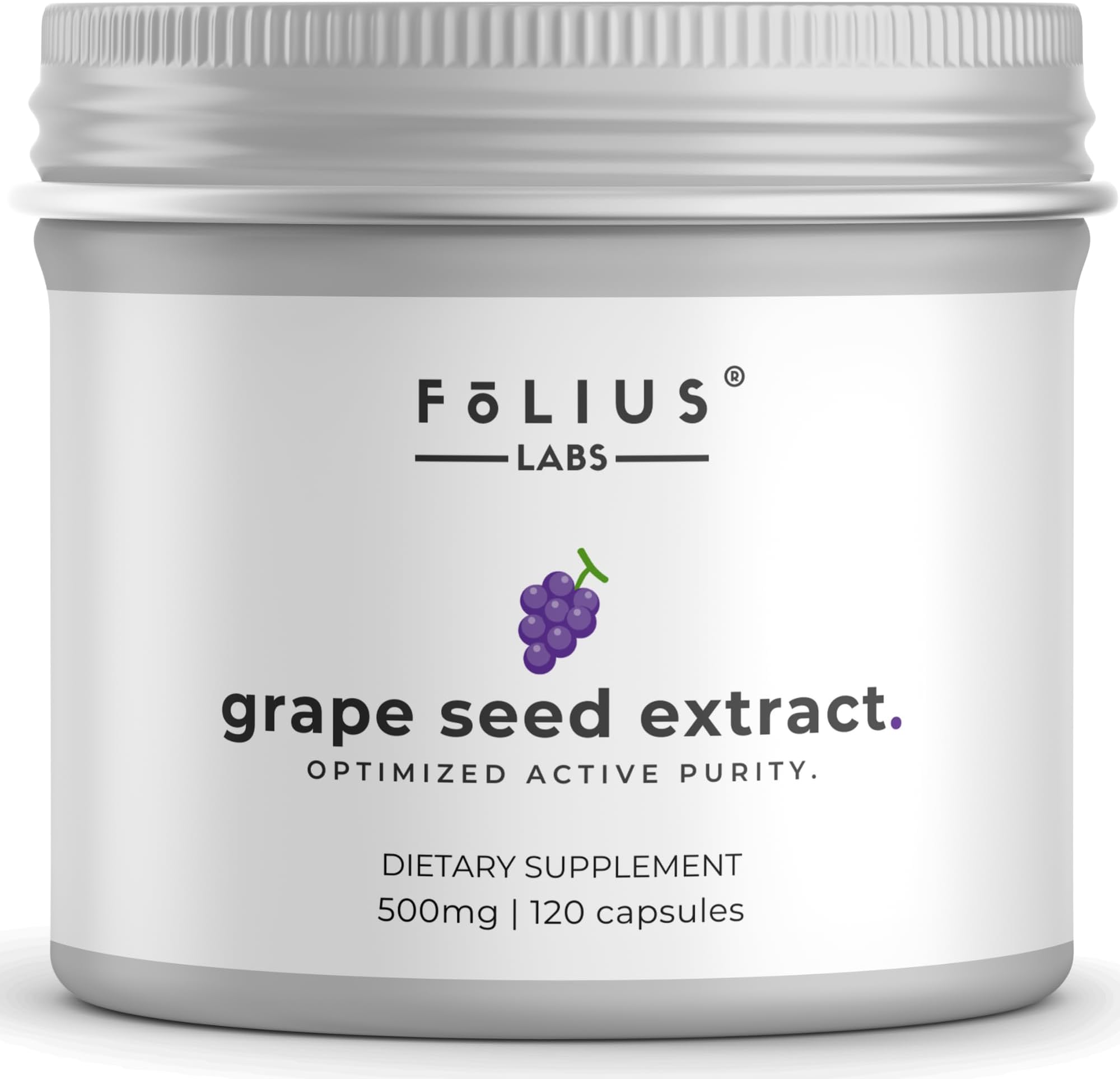 FOLIUS LABS Grape Seed Extract 500mg - 95% OPCs Polyphenols - High Strength Grape Seed Supplement - Support cardiovascular health – 120 Capsules