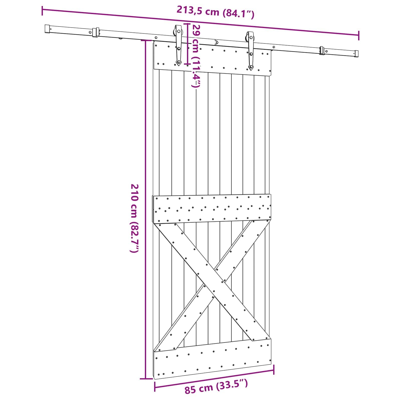 Narvik - Porta scorrevole in legno di pino massiccio, 85 x 210 cm, design loft, con sistema a binario, porta scorrevole salvaspazio per interni