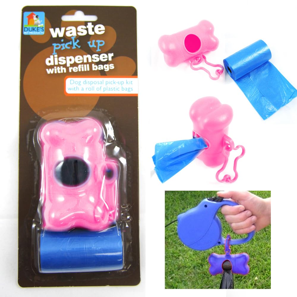 Waste Pick Up Poop Bags Bone Shape Pet Dog Cat Dispenser Refill Roll Clean Up !
