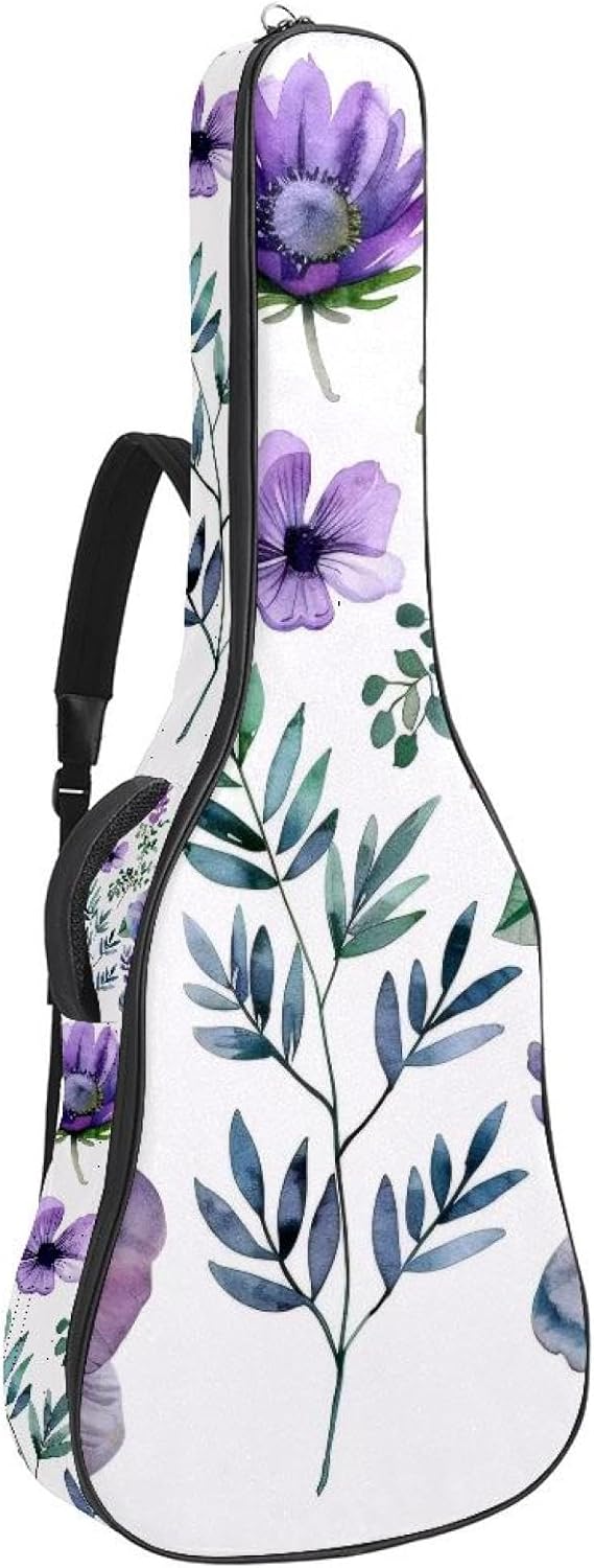 Acoustic Guitar Gig Bag 10mm Thick Padding, Soft Waterproof Guitar Case with Adjustable Backpack Straps for 40-42 Inch Guitar, Violet Flower Watercolor Floral