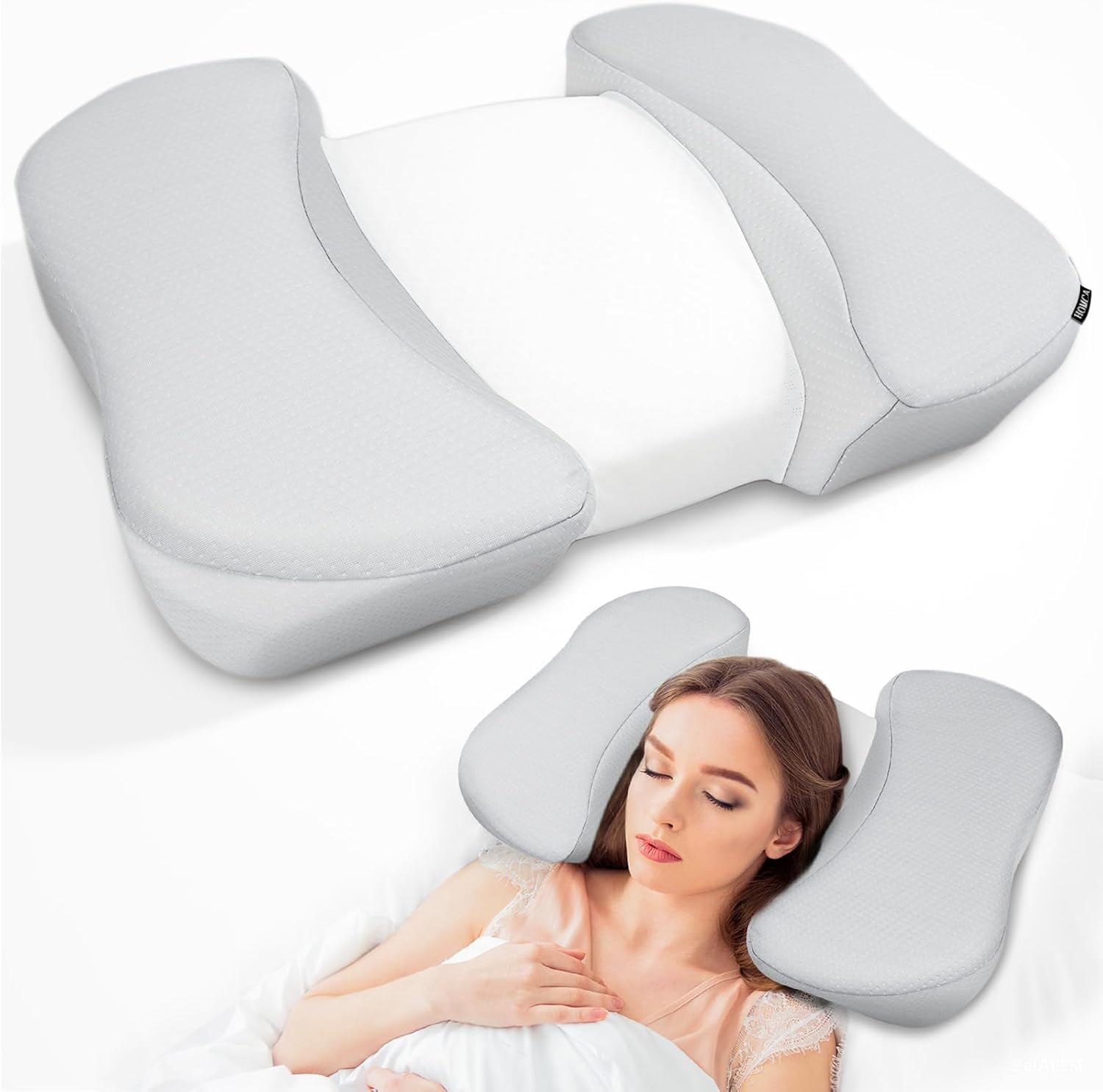 HOMCA Beauty Pillow for Back Sleeper, Memory Foam Back Sleeping Cervical Neck Pillow Reduces Pressure on Skin, Wrinkle Prevention, Ergonomic Design for Neck and Shoulder Pain Relief