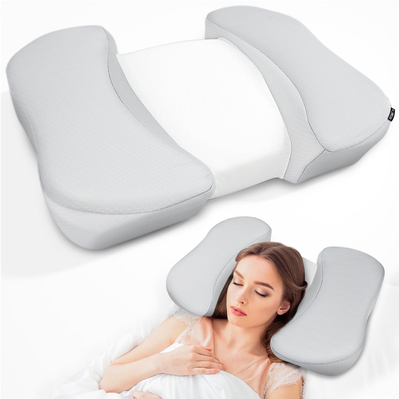HOMCA Back Sleeper Pillow Memory Foam Back Sleeping Cervical Neck Pillow Reduces Pressure on Skin Beauty Pillow Wrinkle