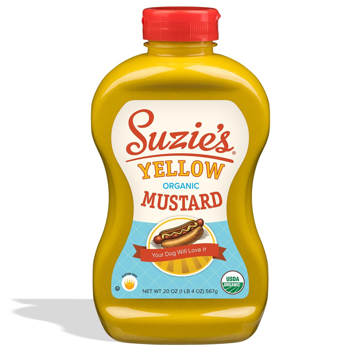 Suzie’s Organic Yellow Mustard – 20 oz 12-Pack | USDA Organic, Non-GMO, Gluten-Free, No Artificial Preservatives or High Fructose Corn Syrup – Classic American Mustard with Clean Ingredients