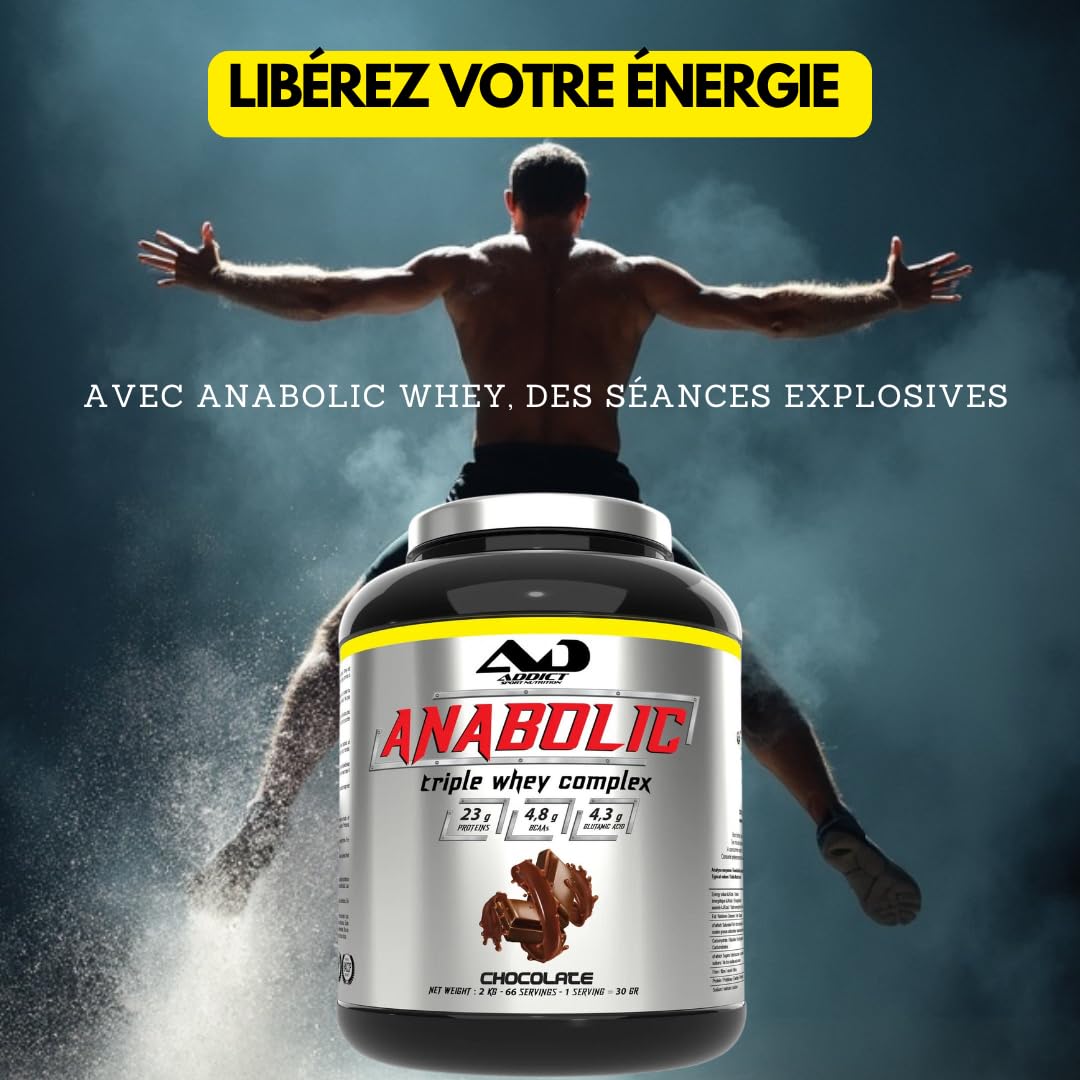 Addict sport nutrition - Anabolic whey - Protéine de lactosérum concentrée, isolée et hydrolysée - Protéine pure - BCAA - Glutamine - Croissance musculaire et récupération - 1kg - Cookie N'cream