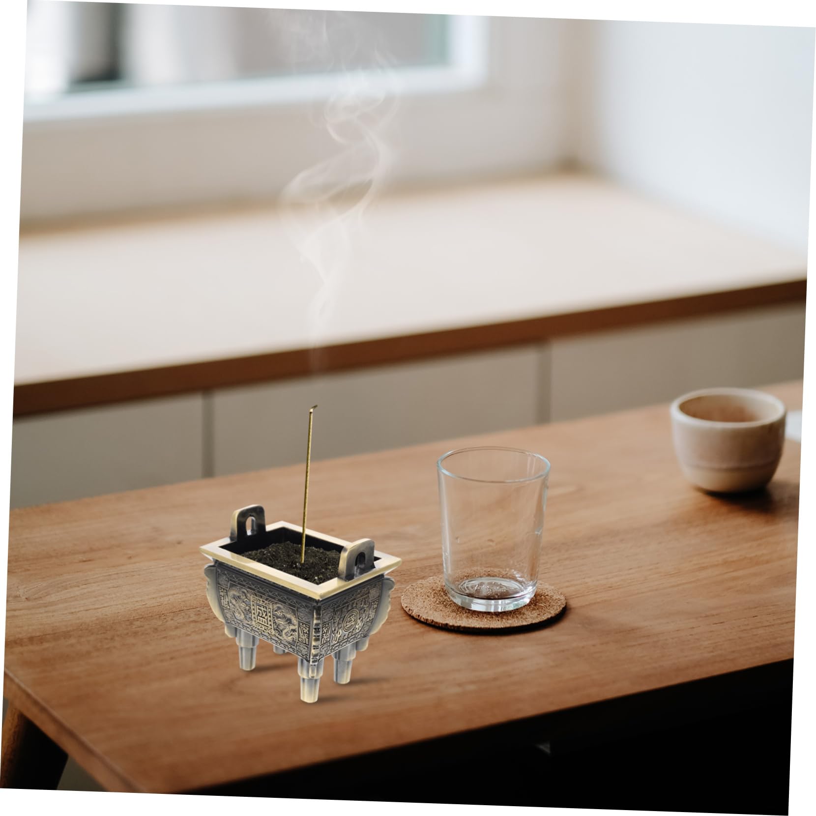 Cabilock Bruciatore per Incenso Quadrato in Lega di Zinco Oro Aspetto Retrò Elegante, Purifica L'aria per Decorazione Casa e Meditazione
