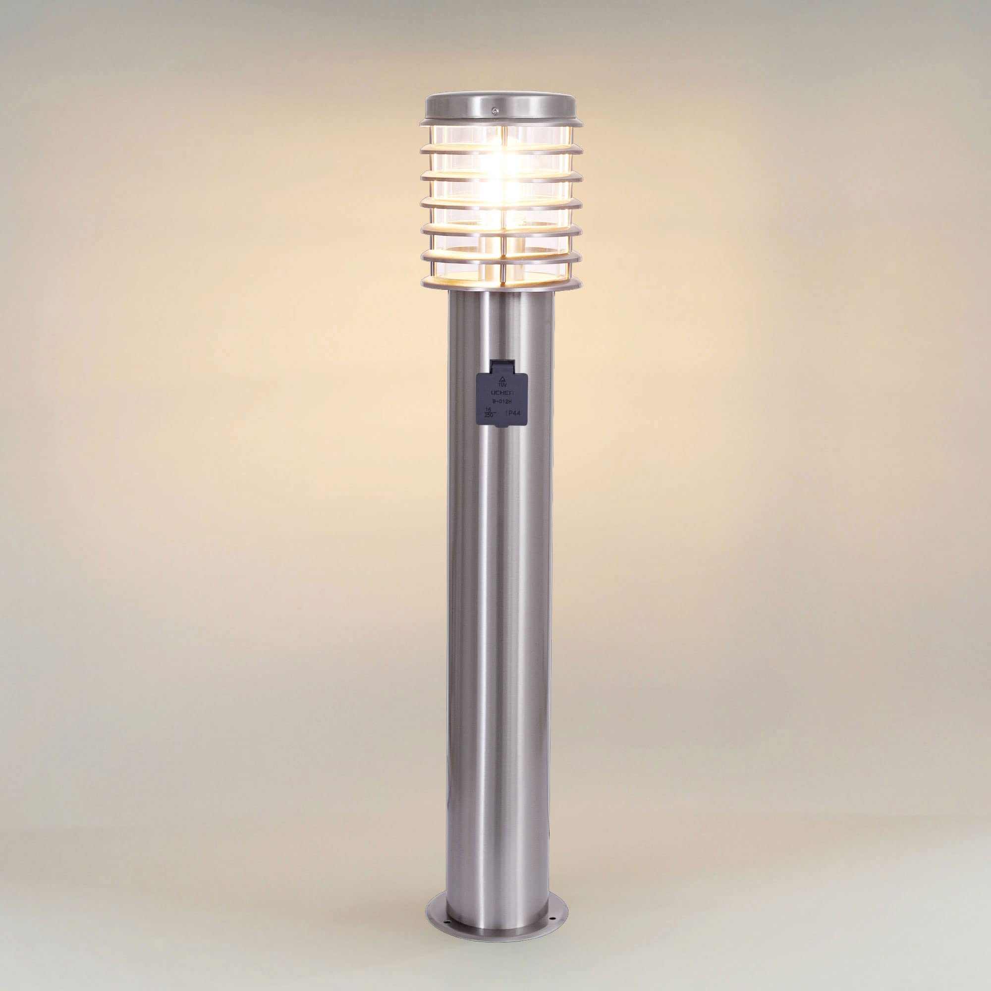 Maxkomfort Wegeleuchte mit Steckdose E27 80 cm Edelstahl Glas Gartenlampen für draußen strom IP44 Gartenlampe Wegbeleuchtung Gartenleuchte 252D-800SN-SD