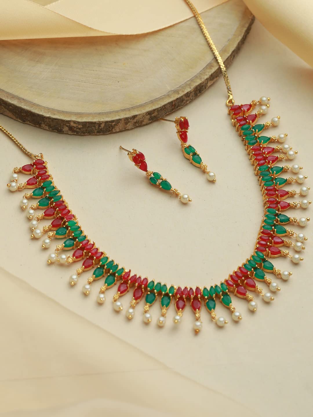 Leaf Pattern Plated Jewellery Set, Nature Inspired