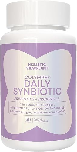 CoLymph® Daily Synbiotic - 24 cepas mejoradas, 65 mil millones de UFC, prebióticos de alta potencia + probióticos | No lácteos, apoya la salud