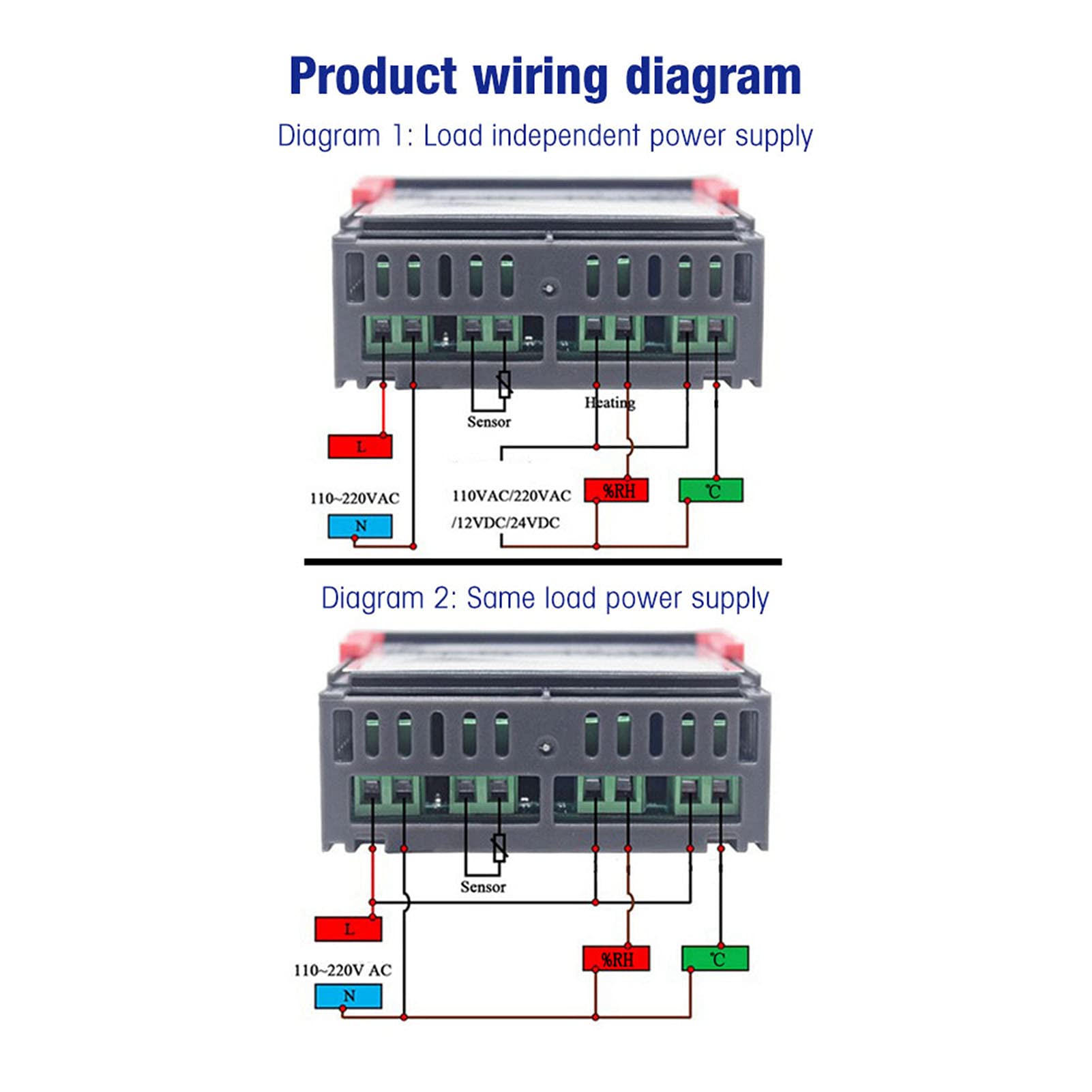 STC-3028 Control de Temperatura 12V/24V/110V /220V Pantalla Digital Controlador de Temperatura Y Humedad Medidor con Sensor Integrado(24V)