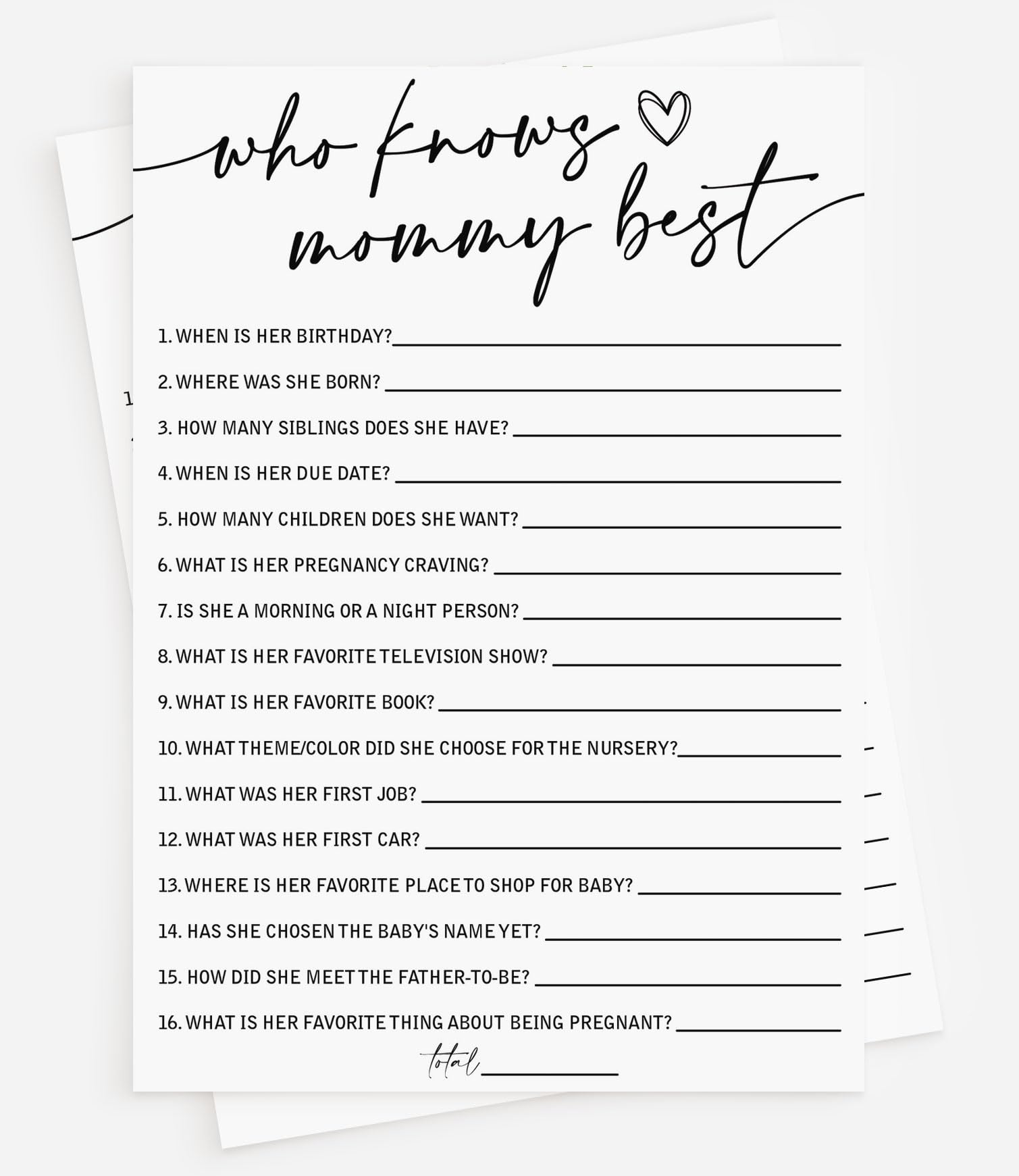 All Ewired Up Who Knows Mommy Best (50-Cards) Fun Baby Shower Game Activity, Gender Neutral Boy or Girl, Minimalist