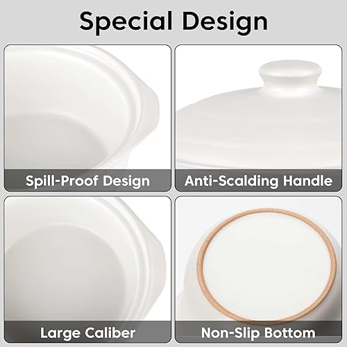 Miniatura 4 de Ollas de cerámica de 1.9 cuartos de galón para cocinar con tapa, olla de arcilla para cocinar, olla de loza, cazuela de cerámica china, olla de