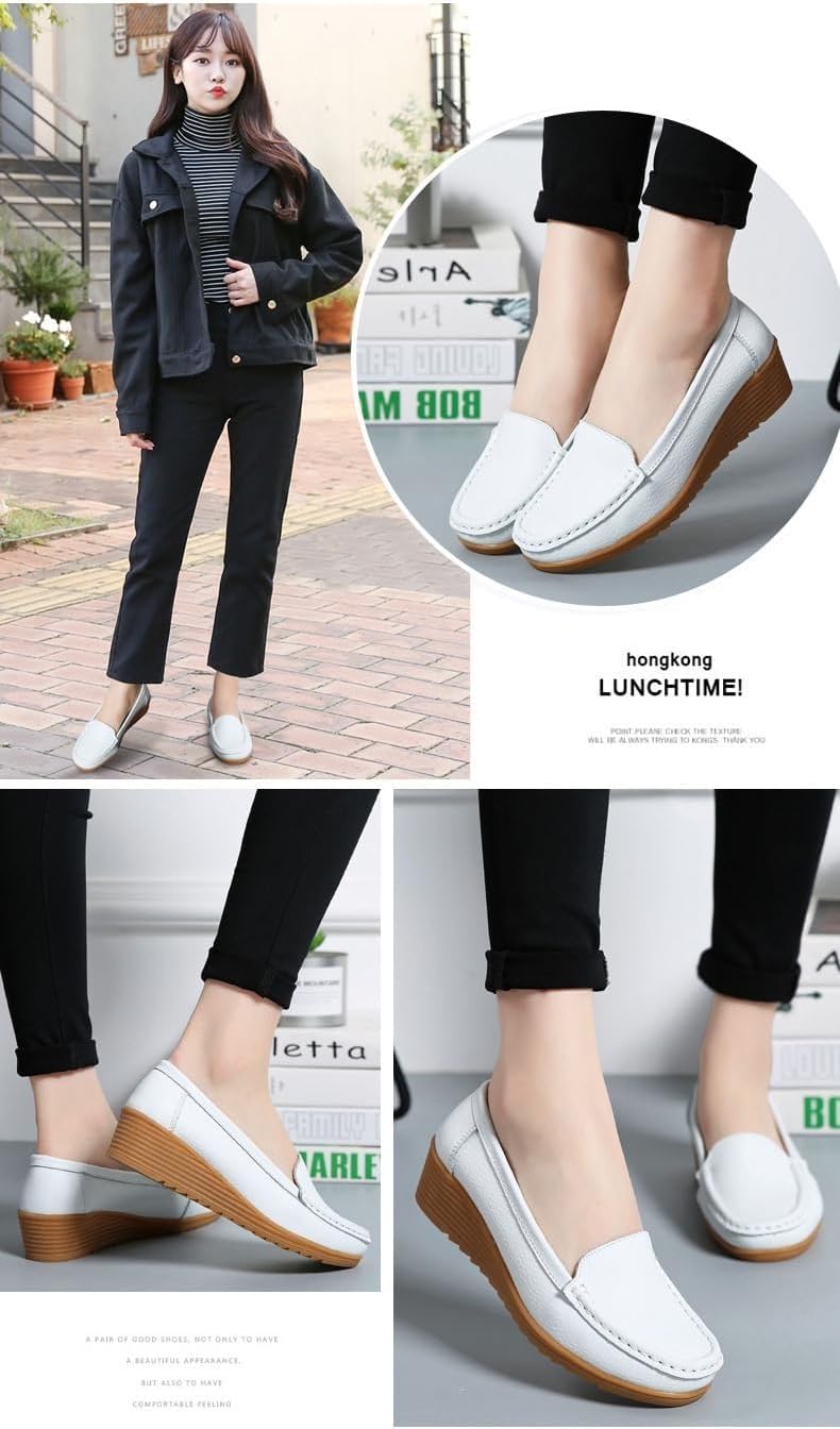 Mocassins orthopédiques pour femme en cuir respirant - Mocassins compensés orthopédiques classiques - Moccasins décontractés à enfiler - Chaussures de bureau