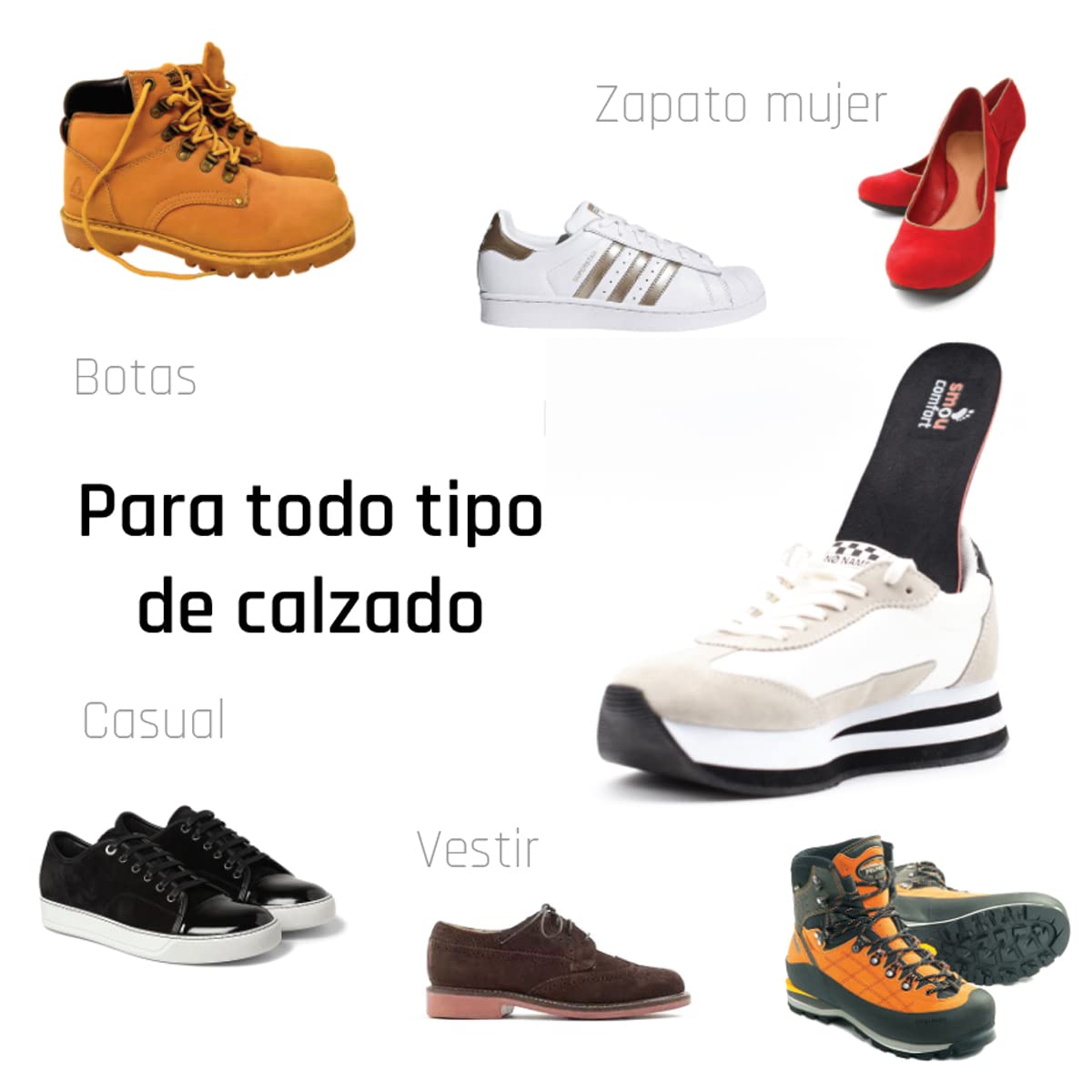 Plantillas Gel SMOU Comfort – Memory Foam PU y Gel de Tacto Suave – Amortiguación Plantar y Antiolor – Plantillas Hombre y Mujer para Zapatos, Deportivas, Botas y Uso Diario