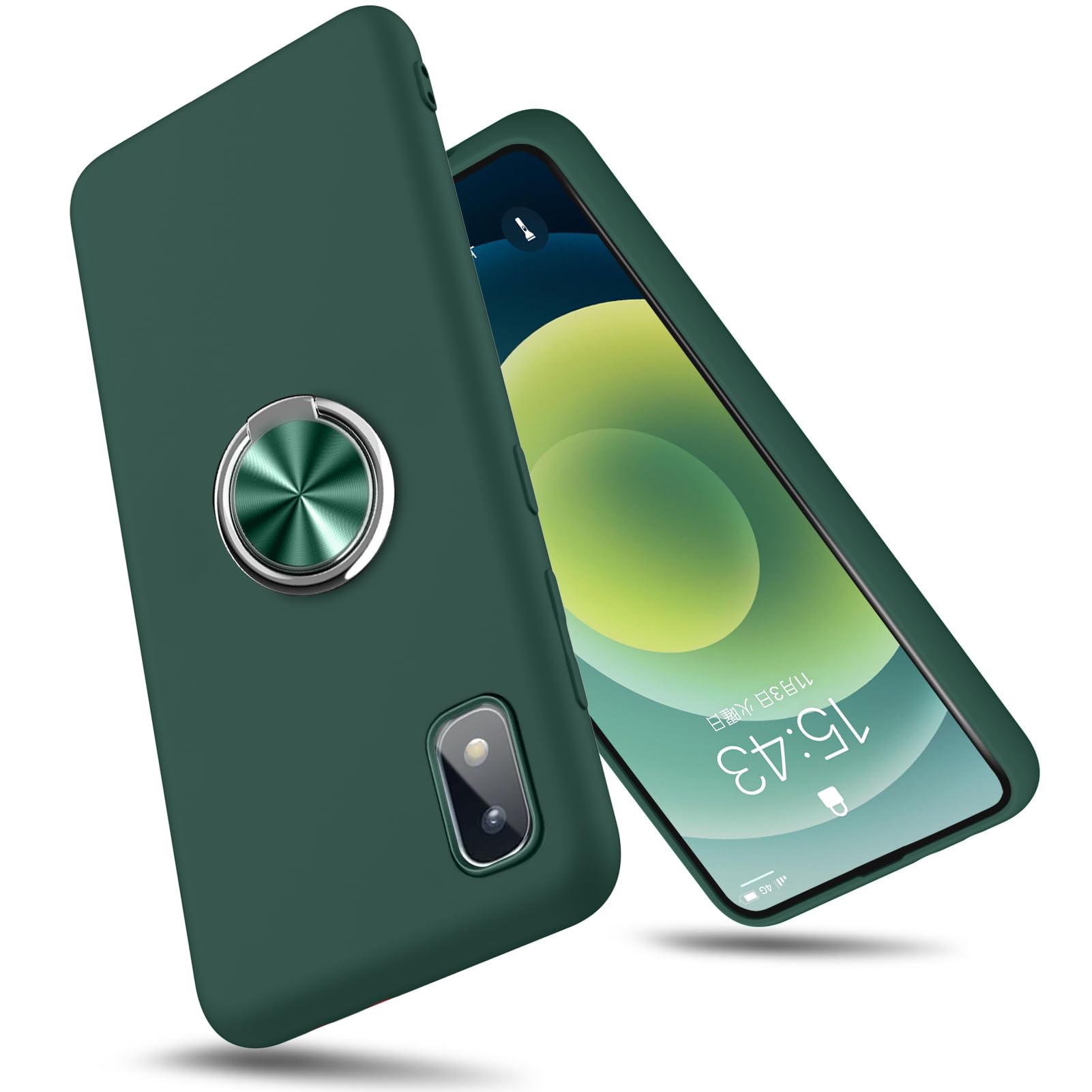 YDIHIHO 適合 Galaxy A20 用のケース リング付き シリコン 耐衝撃 TPU ストラップホール 薄型 グリーン
