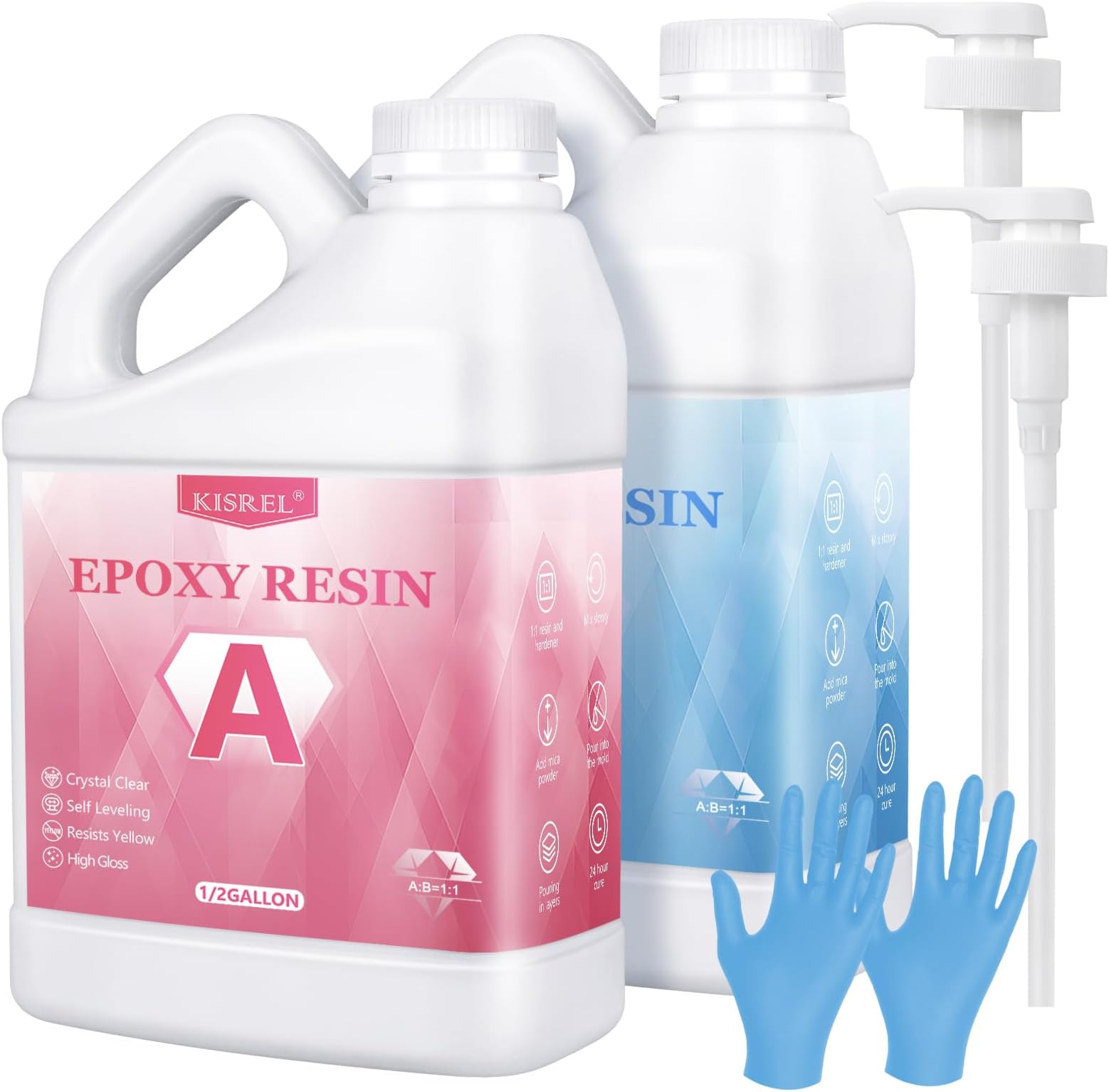 Epoxy Resin 1Gallon - Crystal Clear Epoxy Resin Kit - No Yellowing No Bubble Art Resins Casting for Art Crafts, Jewelry Making, Wood & Molds(1/2 Gallon x 2)