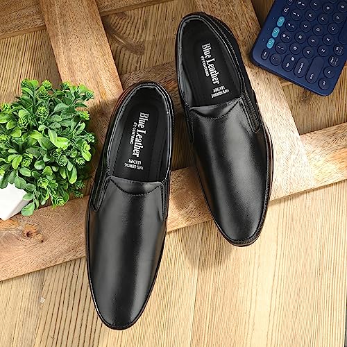 Image of Blue Leather by Centrino Genuine Leather Slip-On Men's Formal Shoe |Stylish with Soft Cushioned Insole|Trendy Non Lace-Up Design |Durable Leather with Anti-Skid Sole | Perfect for Formal Wear (3910)