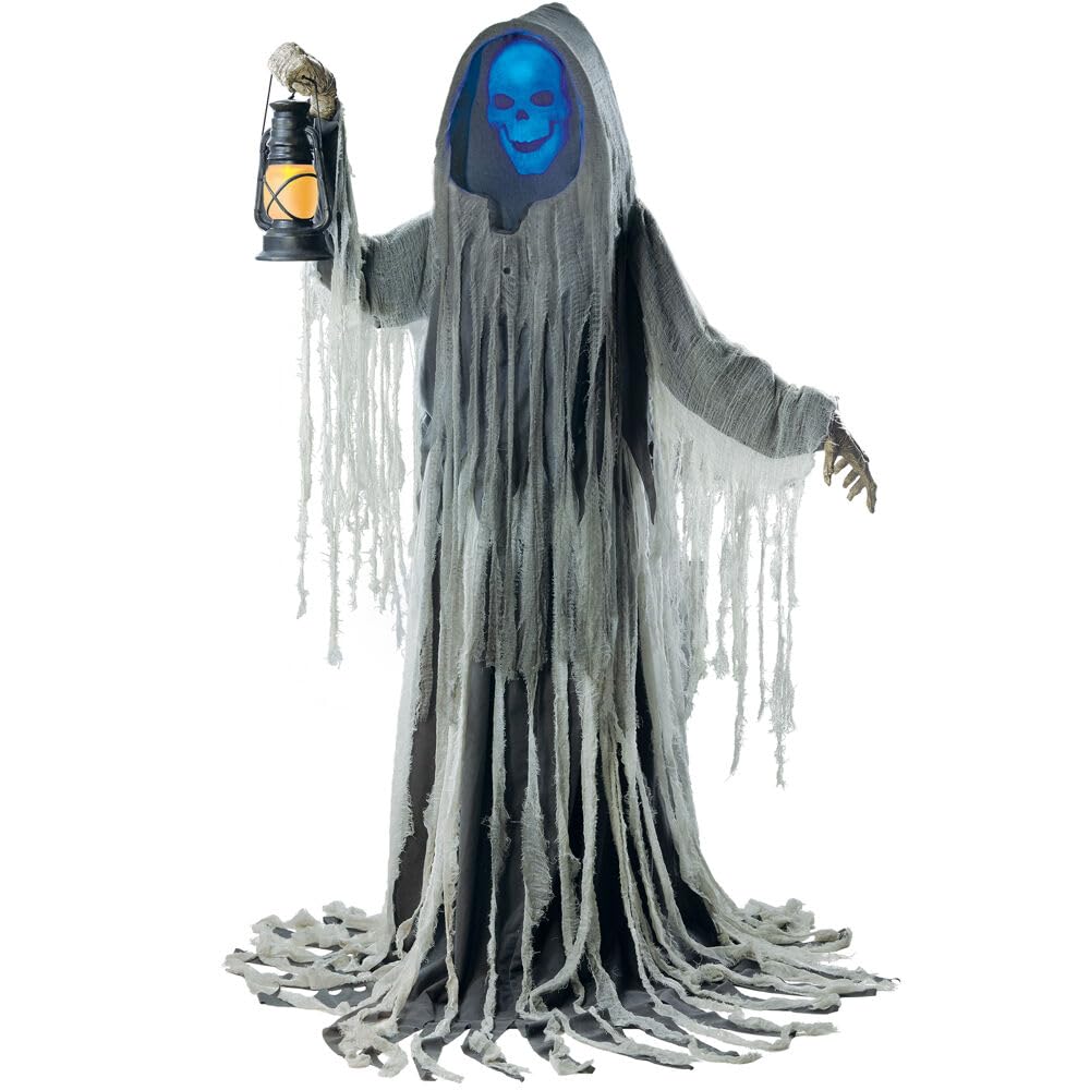 Haunted Hill Farm Motion-Activated Looming Phantom, Plug-in Talking Halloween Animatronic for Standing or Hanging Indoor or Covered Outdoor Halloween Decorations, Scary and Modern Halloween Props