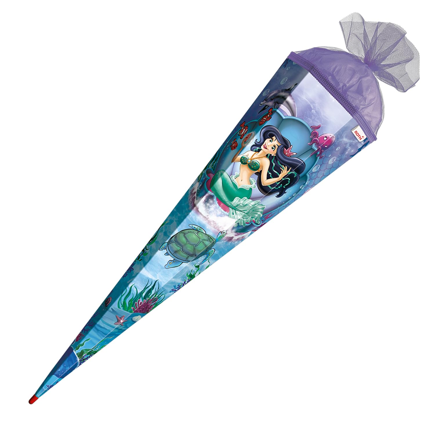 Unbekannt 10278792 - Cornet Surprise sirène - 85 cm - Rond - avec Fermeture en Tulle - Emballage Cadeau pour la rentrée des Classes - Violet