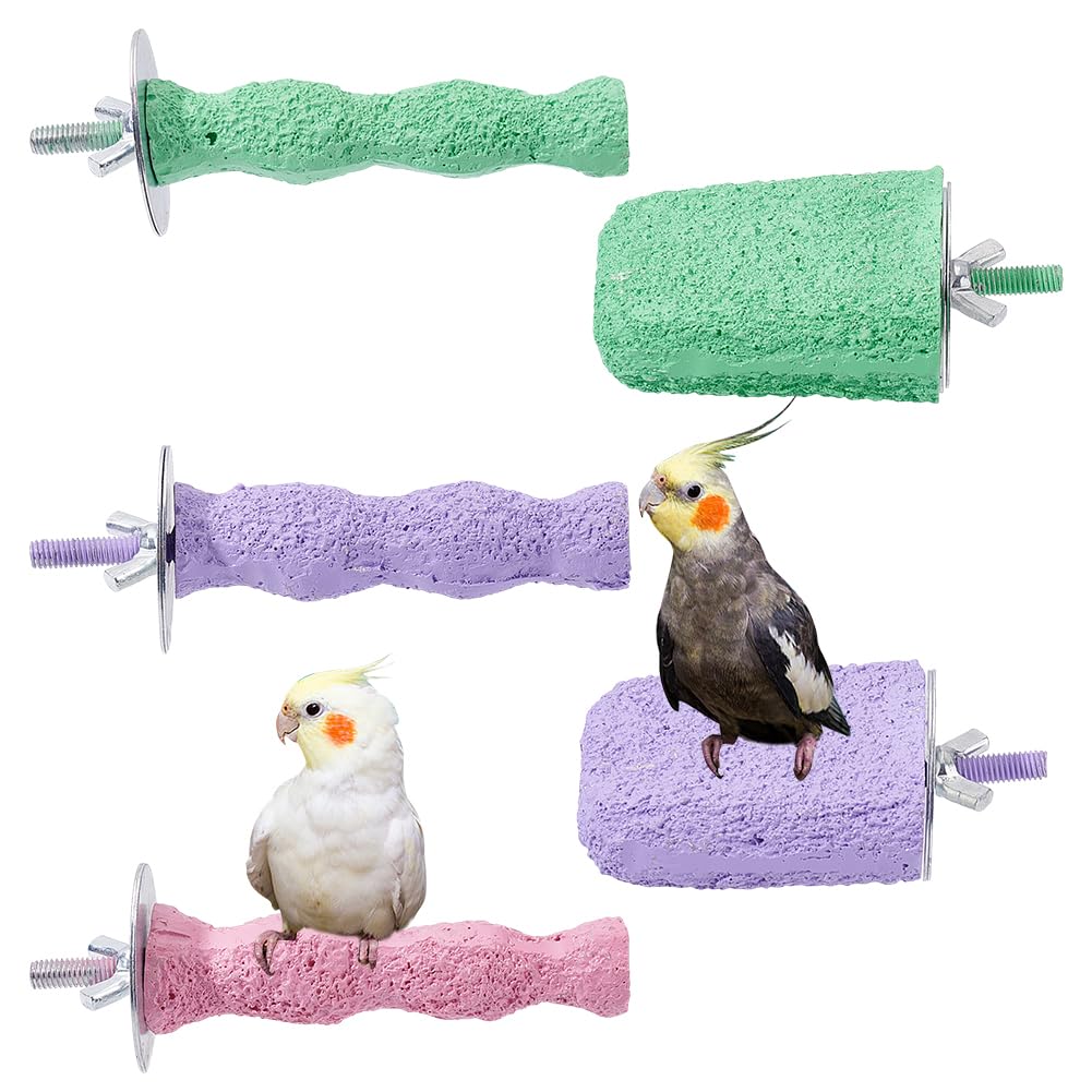 HOBBIESAY 5PCS Bird Beak Stone Cage Accessories for Parakeets Bird Parrot Cage Perch, Stand Platform Foot Claws Trimmer Chewing Toys for Budgies Parakeets Cockatiels Conures
