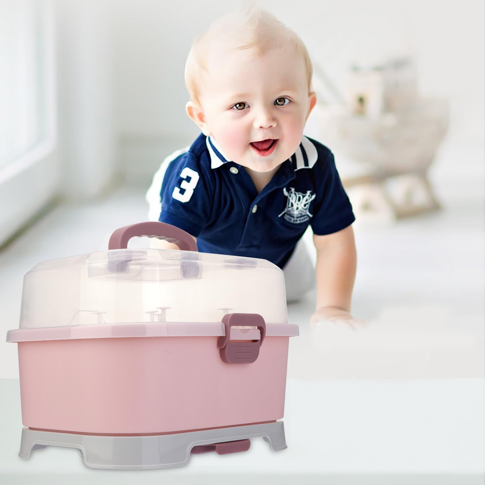 KOMBIUDA Babyflaschen Organizer, Tragbare Aufbewahrungsbox aus Pp in Rosa | Großes Fassungsvermögen, für Zuhause und Reisen, für Milchflaschen und Stillzubehör