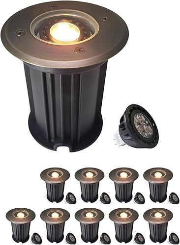 Vista 31 de MALORY Luces de paisaje de bajo voltaje, (4.6 pulgadas de alto), cubierta superior de latón de 12 V para exteriores, luces LED para paisaje, camino
