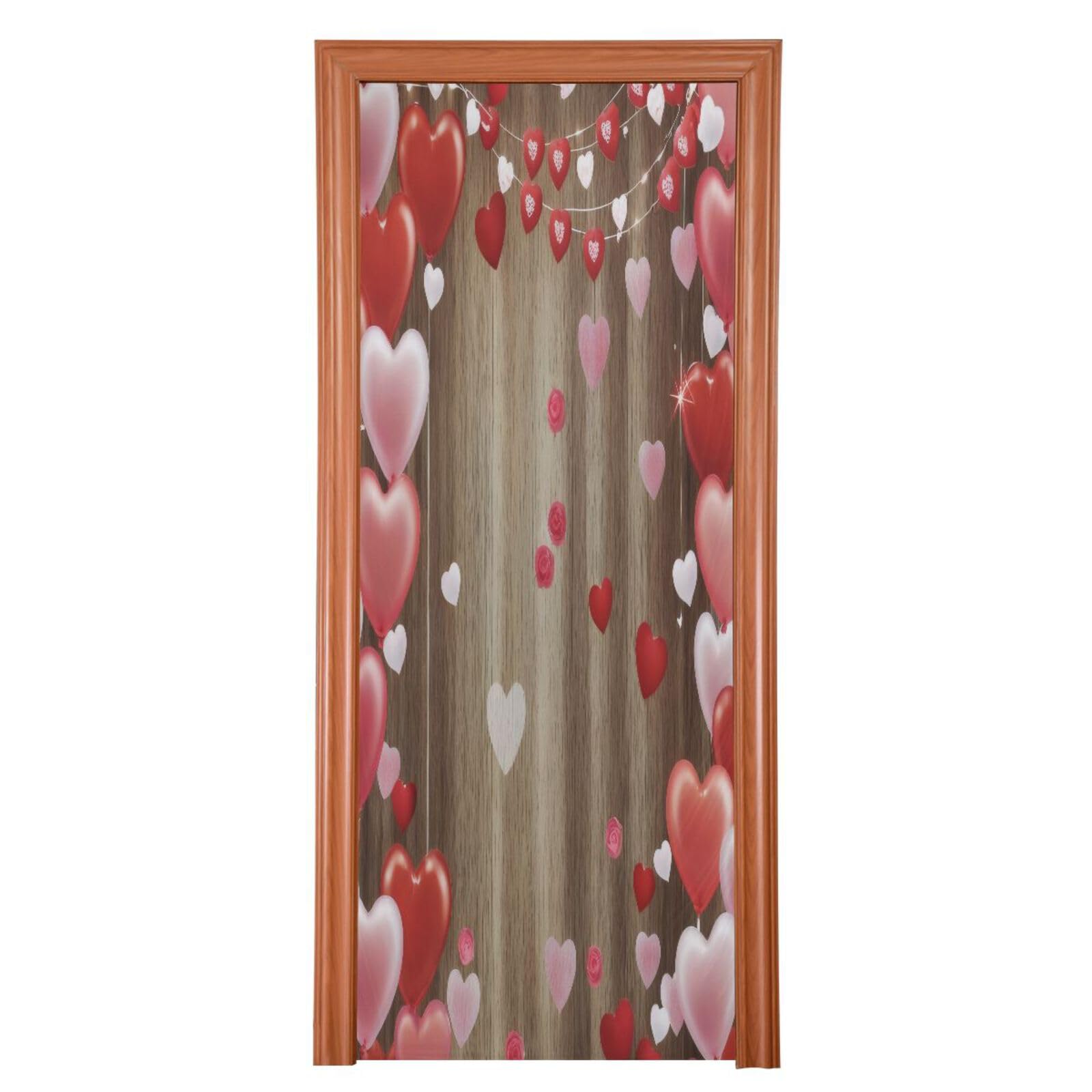 FLildon Pink Red Heart Wooden Valentine's Day Door Cover Decoration, Party Accessory Porch Decor for Festive Ornament Room Door Covers 36 x 98 Inch