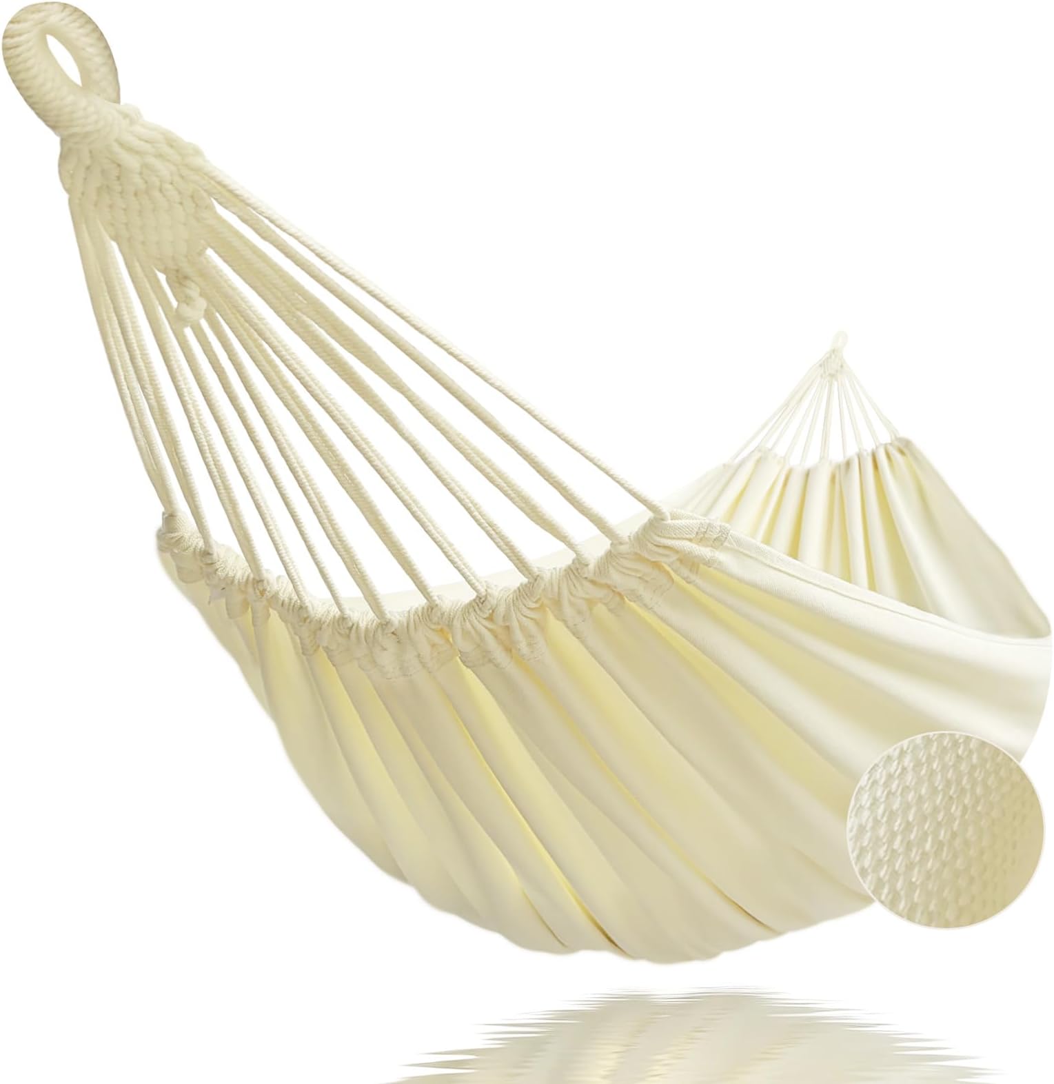 GOCAN Double Hammock 2 Person Extra Large 220x150cm Total Length 330cm Load 300kg Canvas Cotton Hammock for Patio Porch Garden Backyard Lounging Outdoor and Indoor(Beige)XXL