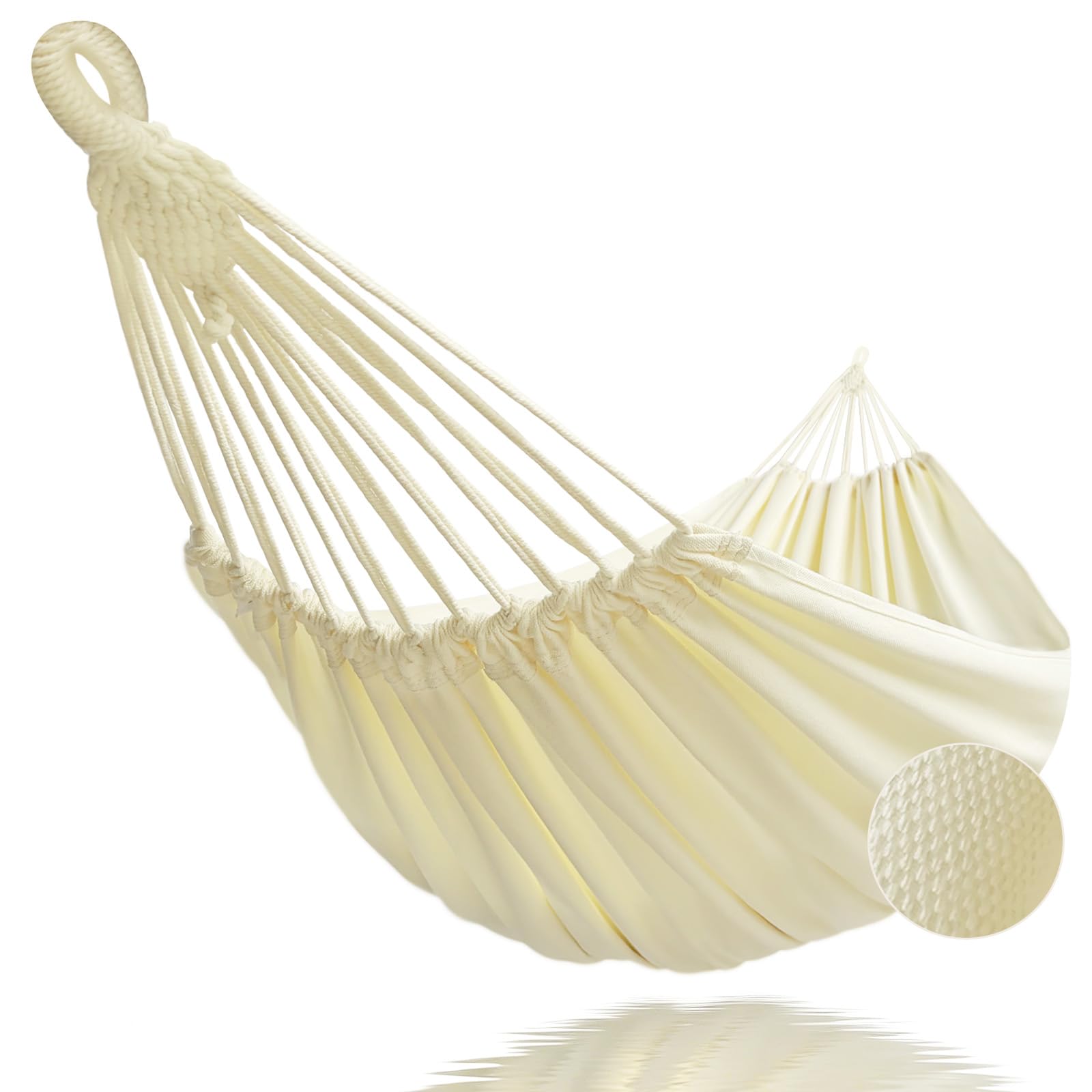 GOCAN Double Hammock 2 Person Extra Large 220x150cm Total Length 330cm Load 300kg Canvas Cotton Hammock for Patio Porch Garden Backyard Lounging Outdoor and Indoor(Beige)XXL