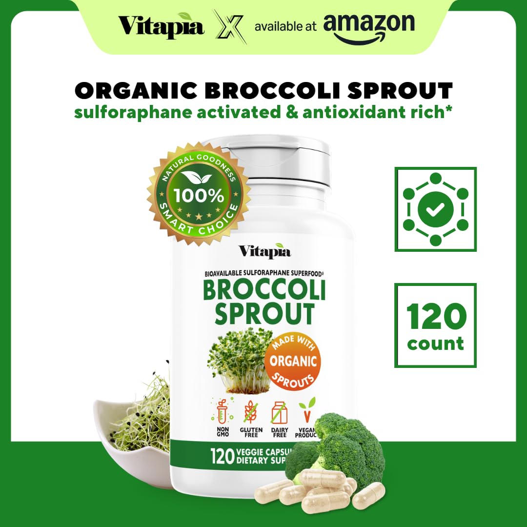 Vitapia Organic Broccoli Sprout & Broccoli Extract for Sulforaphane, Antioxidant, Brain, Skin, Heart Health Support - 120 Veggie Capsules - Non-GMO, Gluten-Free, Vegan-Friendly Supplement — Amazon image 2