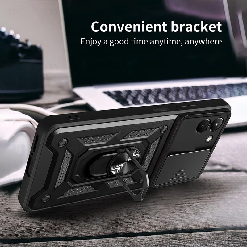 Image of Spazy Case Infinix Note 50s 5G+ Back Cover | Heavy Duty Hybrid Case with 360 Degree Rotating Finger Ring Holder + Slider Shutter Camera Protection Case for Infinix Note 50s 5G+ - Black