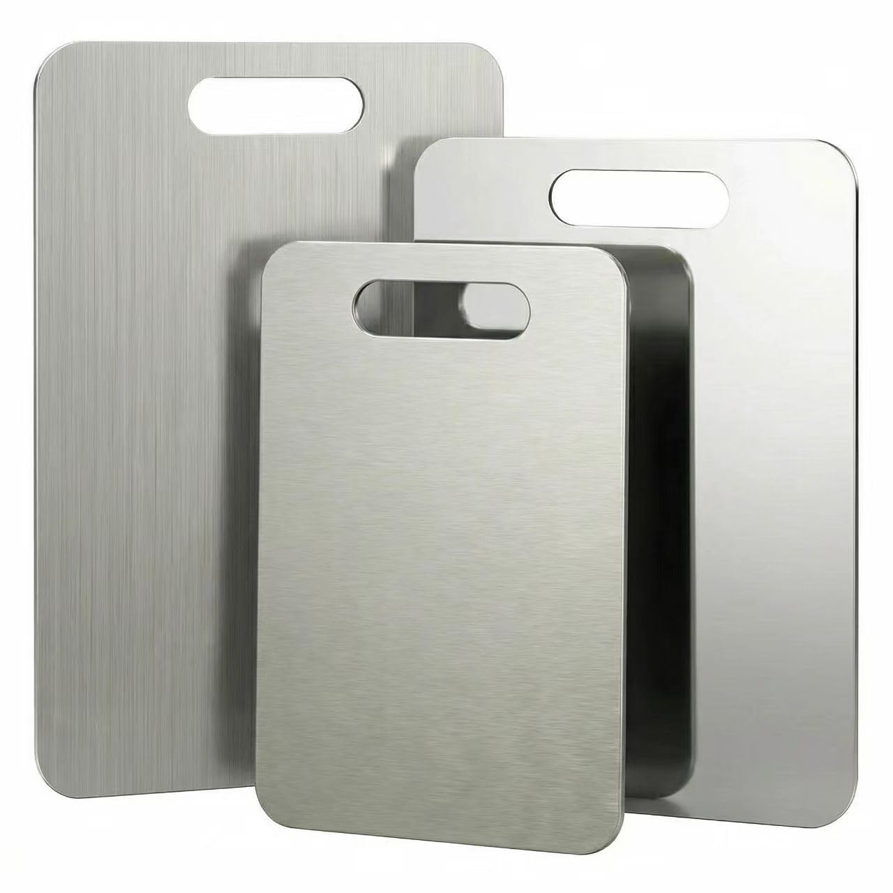 Photo 1 of **MINOR USE WEAR**Stainless Steel Cutting Boards for Kitchen, 3 PCS Non Toxic Metal Chopping Board Set, Dishwasher Safe & Warp Proof (15.3"x11", 13.4"x9", 11.8"x7.9" Inch)