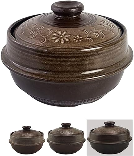 Olla coreana incrustada MUD GLAZE Loza Ttukbaegi, cacerola de arcilla de cerámica natural, olla de cerámica resistente al calor, cuenco de piedra