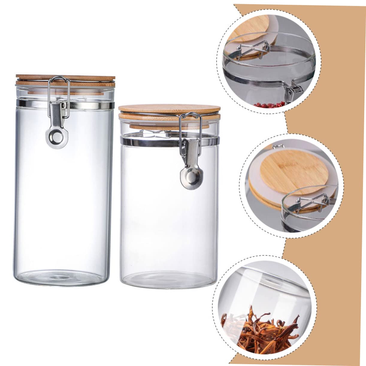 GLEAVI Tarros de Cocina Herméticos 1280ml y 1140ml de Vidrio y Acero Inoxidable Tapa Sellada, Contenedores para Alimentos Secos para Despensa y Organización de Cocina, Set de 2 Piezas