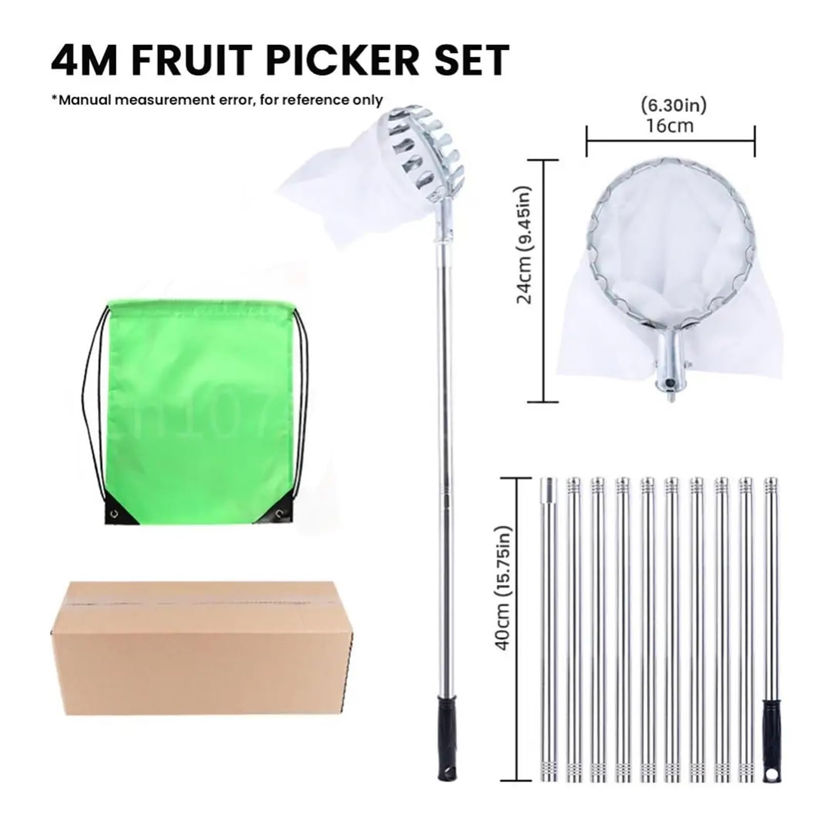 Cueille-Fruits de 3,89 m avec Perche télescopique réglable : Outil de cueillette Pratique for Pommes, mangues, Citrons et Oranges.
