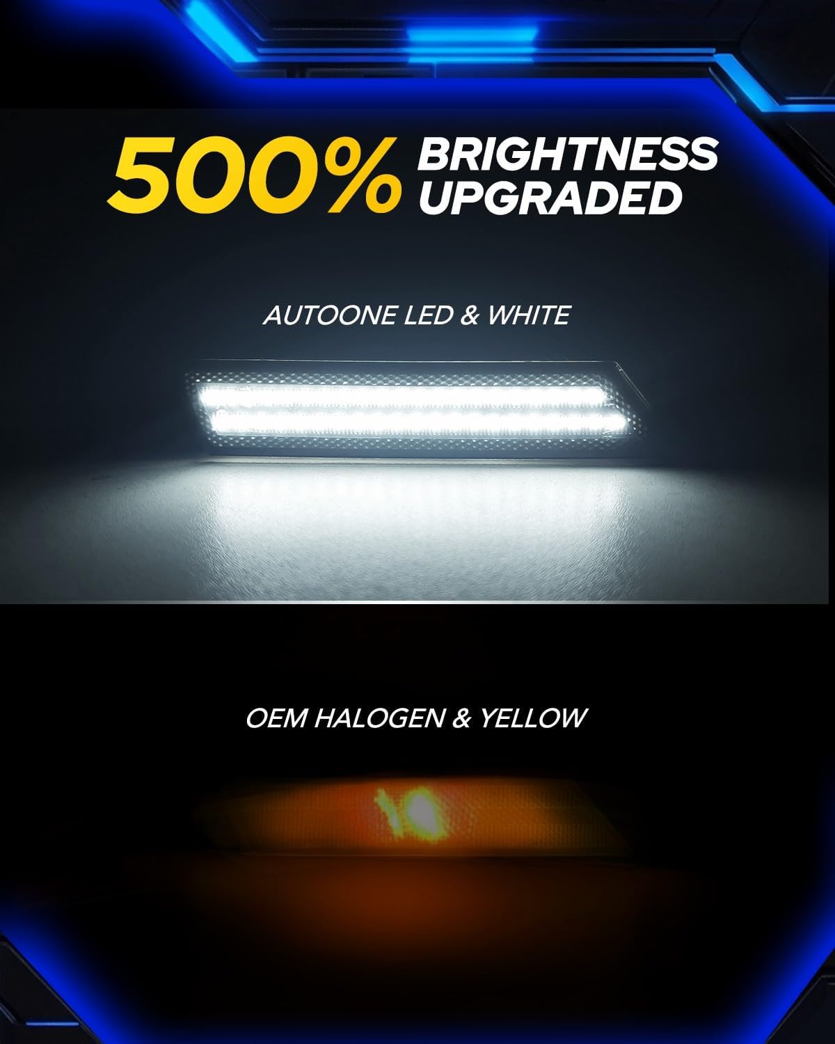 AUTOONE Upgraded Dynamic LED Side Marker Lights White Compatible With 2010-2015 Chevrolet Camaro, Sequential White Front & Rear Bumper Marker Lamps Smoked Len, 4PCS