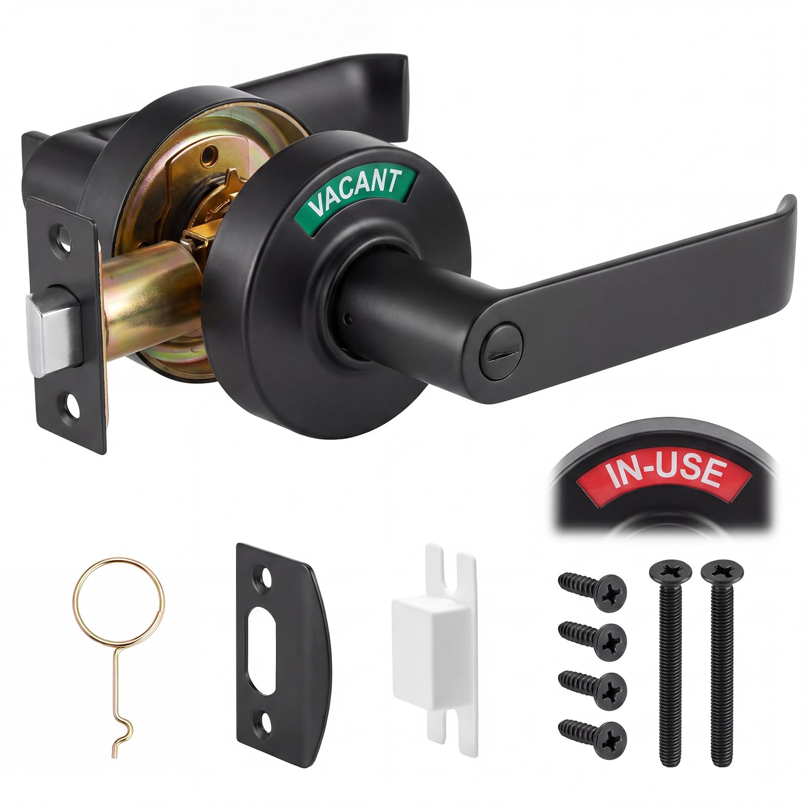 Tandefio Vacant Occupied Bathroom Lock, Commercial Door Handle with in-use or Vacancy Occupied Deadbolt, Privacy Indicator Restroom Handle Lock for Restrooms, Satin Chrome(63.5 mm,Black,1 Set)-picture-13