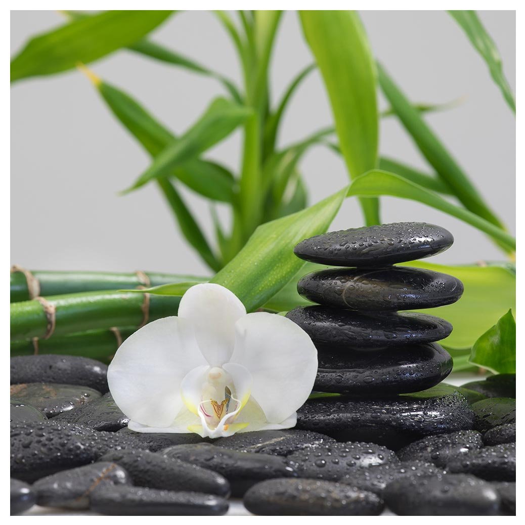 levandeo Glasbild 3er Set je 30 x 30 cm Wandbild Glas Orchideen Bambus Steine Deko Wellness Wanddeko Einrichtung