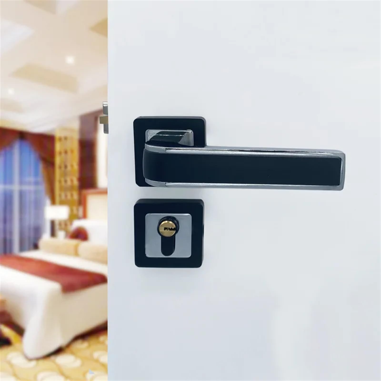 Serrure de porte intérieure en alliage de zinc noir pour poignée de chambre à coucher