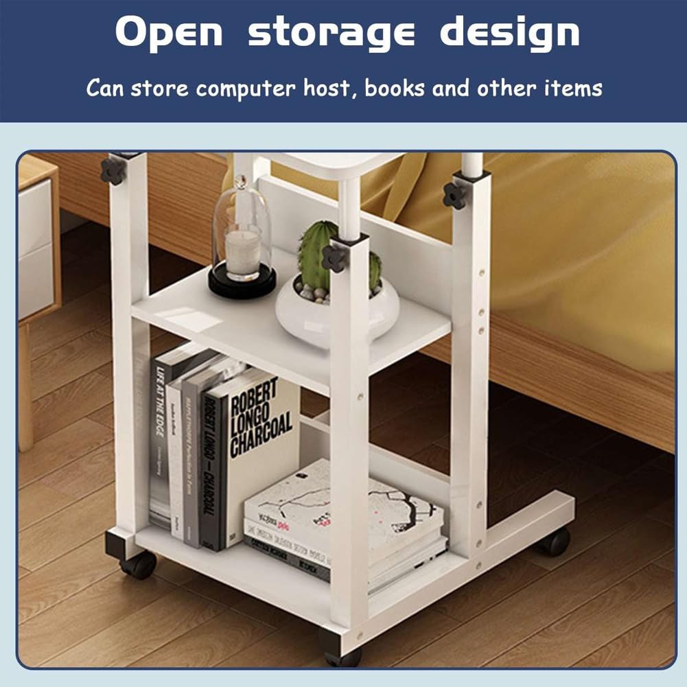 Warmiehomy Sobremesa con Ruedas bloqueables y Tapa elevable,Escritorio de Cama Plegable móvil de Altura Ajustable 68~85cm,Mesilla de Noche para Cama de Hospital Dormitorio Sofá（Beige）