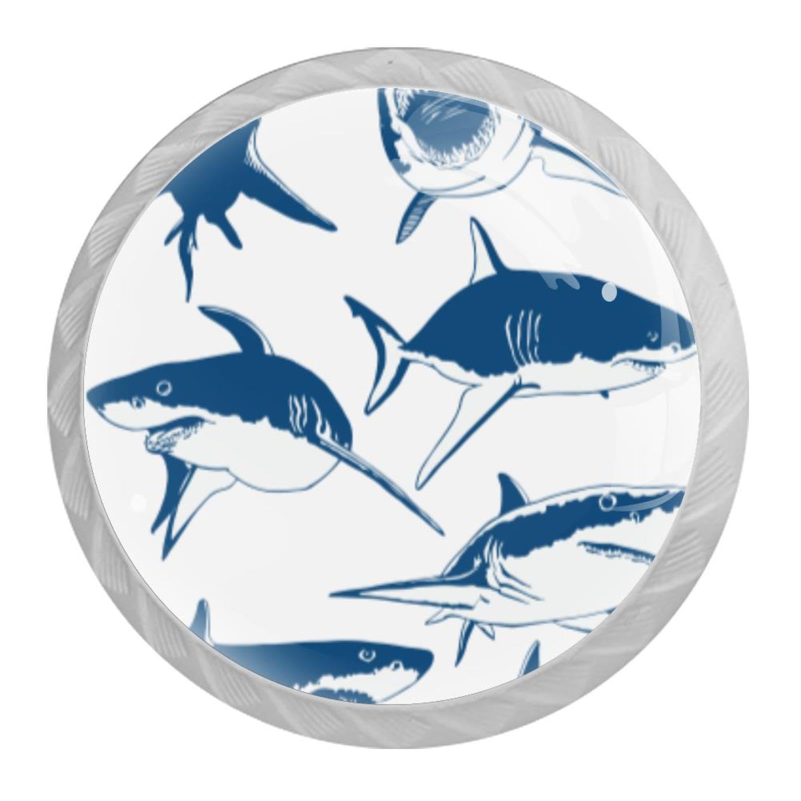 Tqmspg 4 Pieces Drawer Pulls Sharks Pattern Door Knobs Dresser Handles for Kitchen Wardrobe Cupboard Hardware Furniture