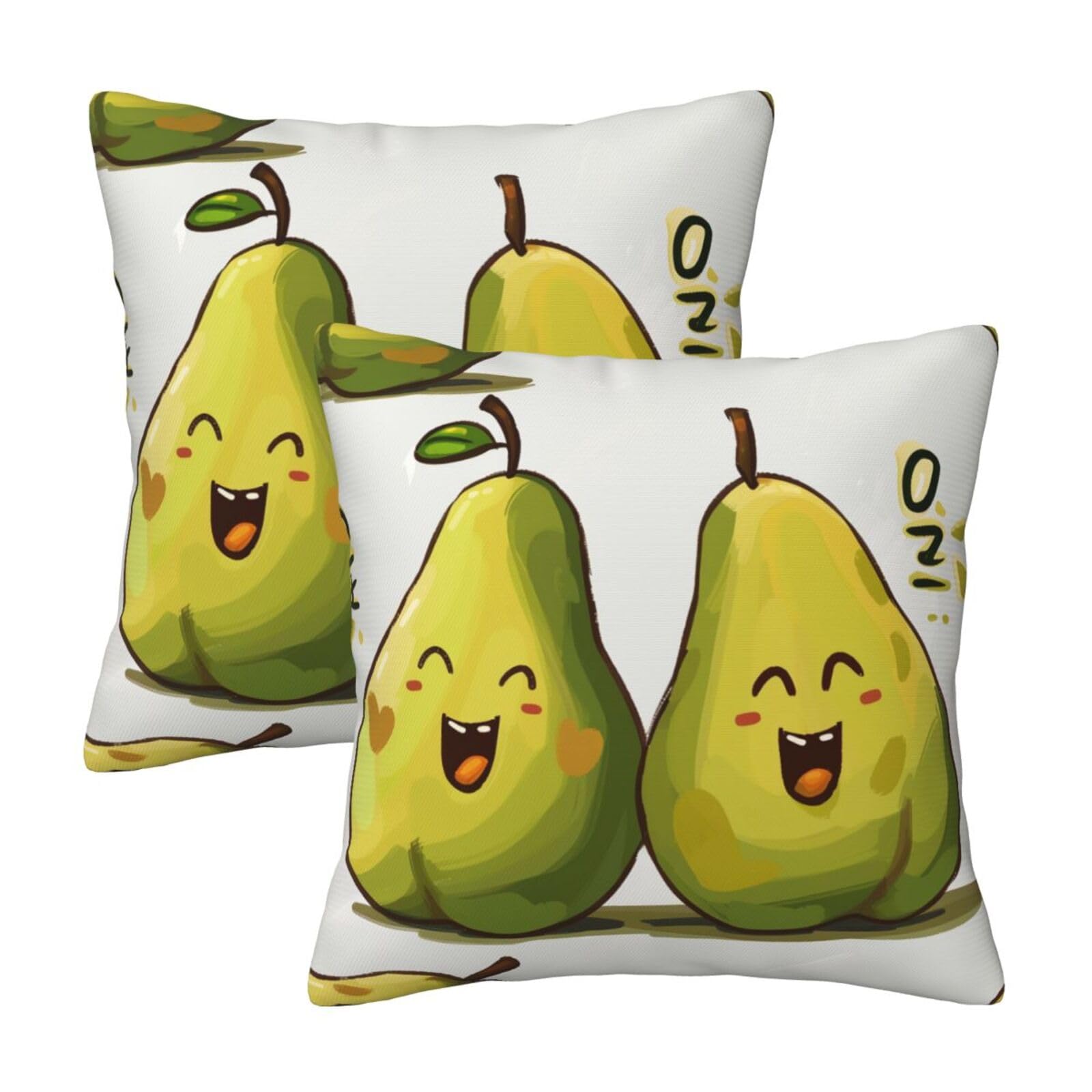 Cartoon Pears Throw Pillow Cases 2 Pack Square Pillowcases Soft Pillow Protectors for Couch Livingroom Sofa Bed Office Car,45x45 CM