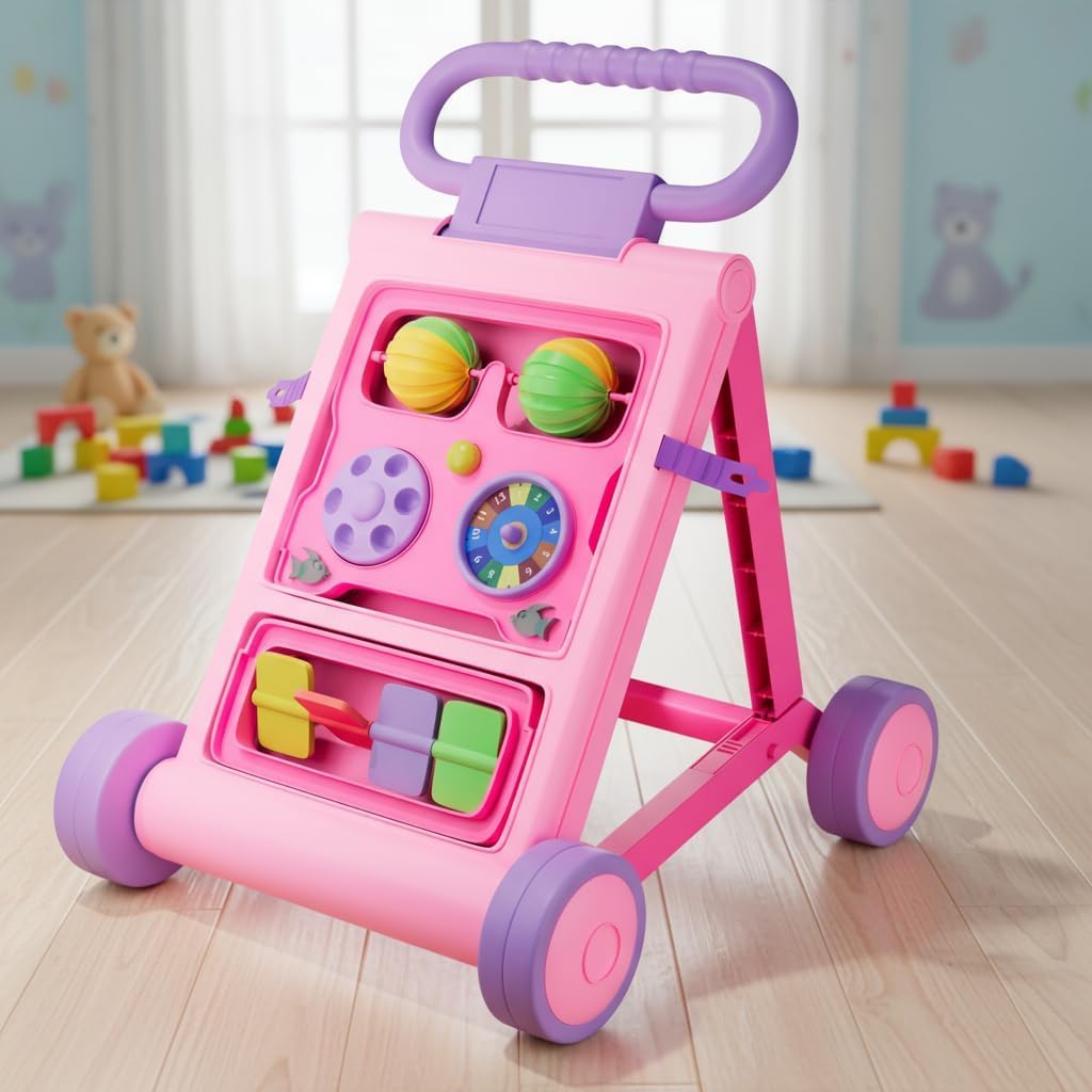 Uonibaby by StarAndDaisy Baby Walkers for 6-18 Month Baby Boy & Girl/Baby Activity Walker Learning Push Walker with Foldable Music and Toy Bar/Walker for Kids (Push Walker - Pink)-image-44