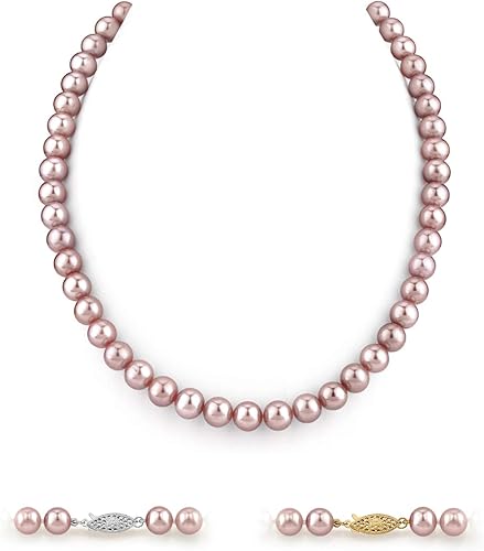 Collar de perlas cultivadas de agua dulce rosa para mujer de 18 pulgadas de longitud con oro de 14 quilates y calidad AAA, The Pearl Source, Perla,