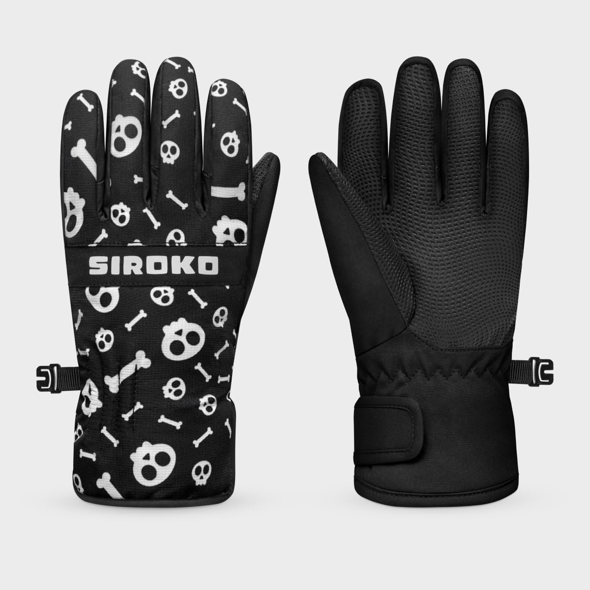 SIROKO Guantes térmicos esquí niños esquí y Nieve Skull Negro